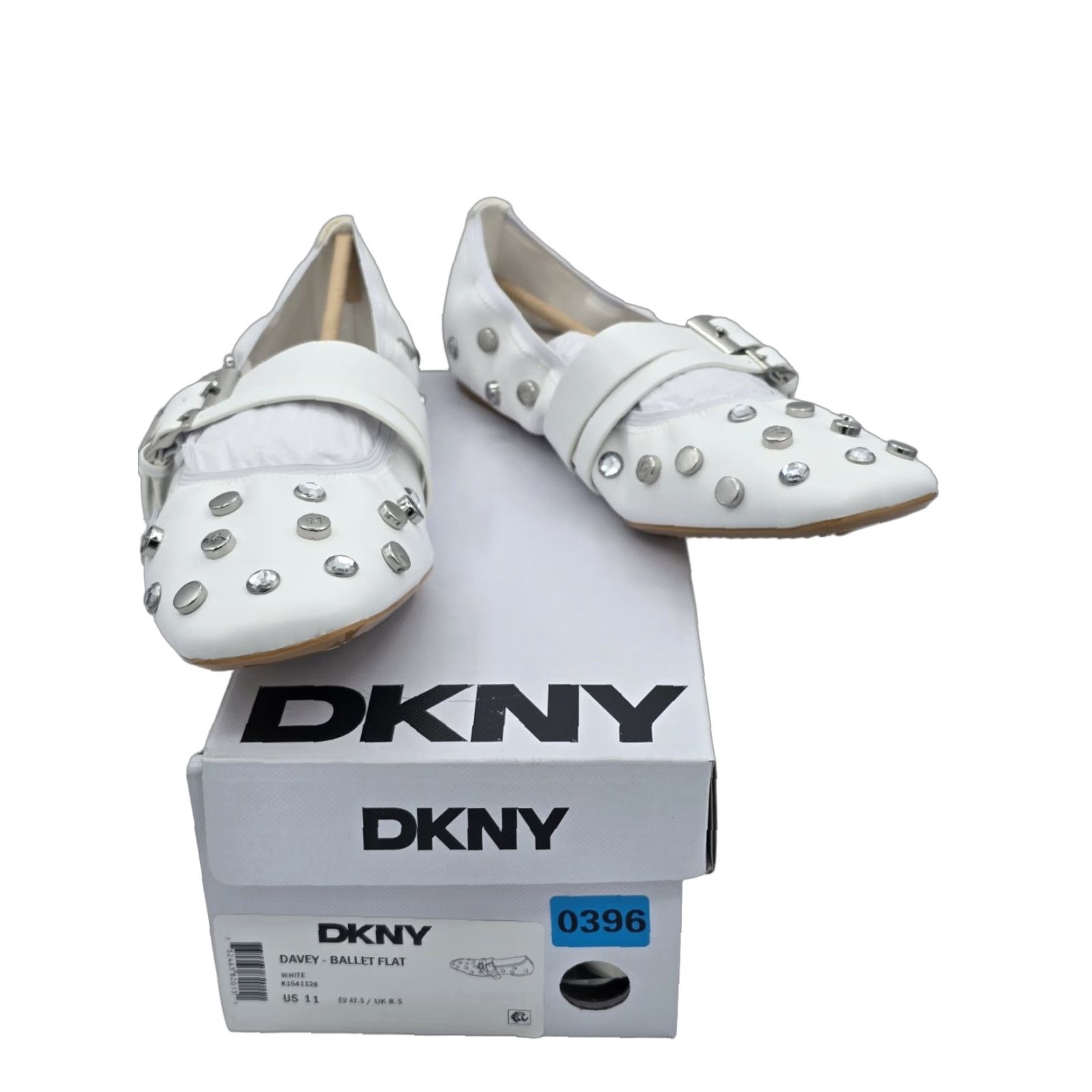 DKNY DKNY Women’s Davey Studded Ballet Flat with Belt Detail Mule White Sz 11 M - Flat, White, KDNY, Women, Shoes, Sandal? Size ONE SIZE - 1 Thumbnail
