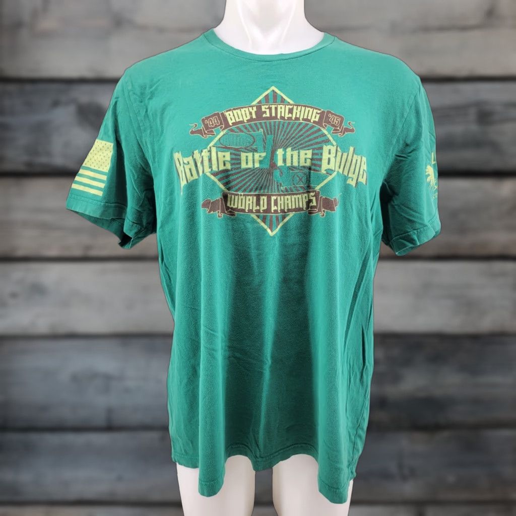 Vintage Grunt Style Battle of the Bulge T Shirt Mens 2XL Green Crew Neck Short Sleeve Graphic Tee Shirt Logo Veterans Patriotic Size US XXL / EU 58 / 5 - 1 Thumbnail