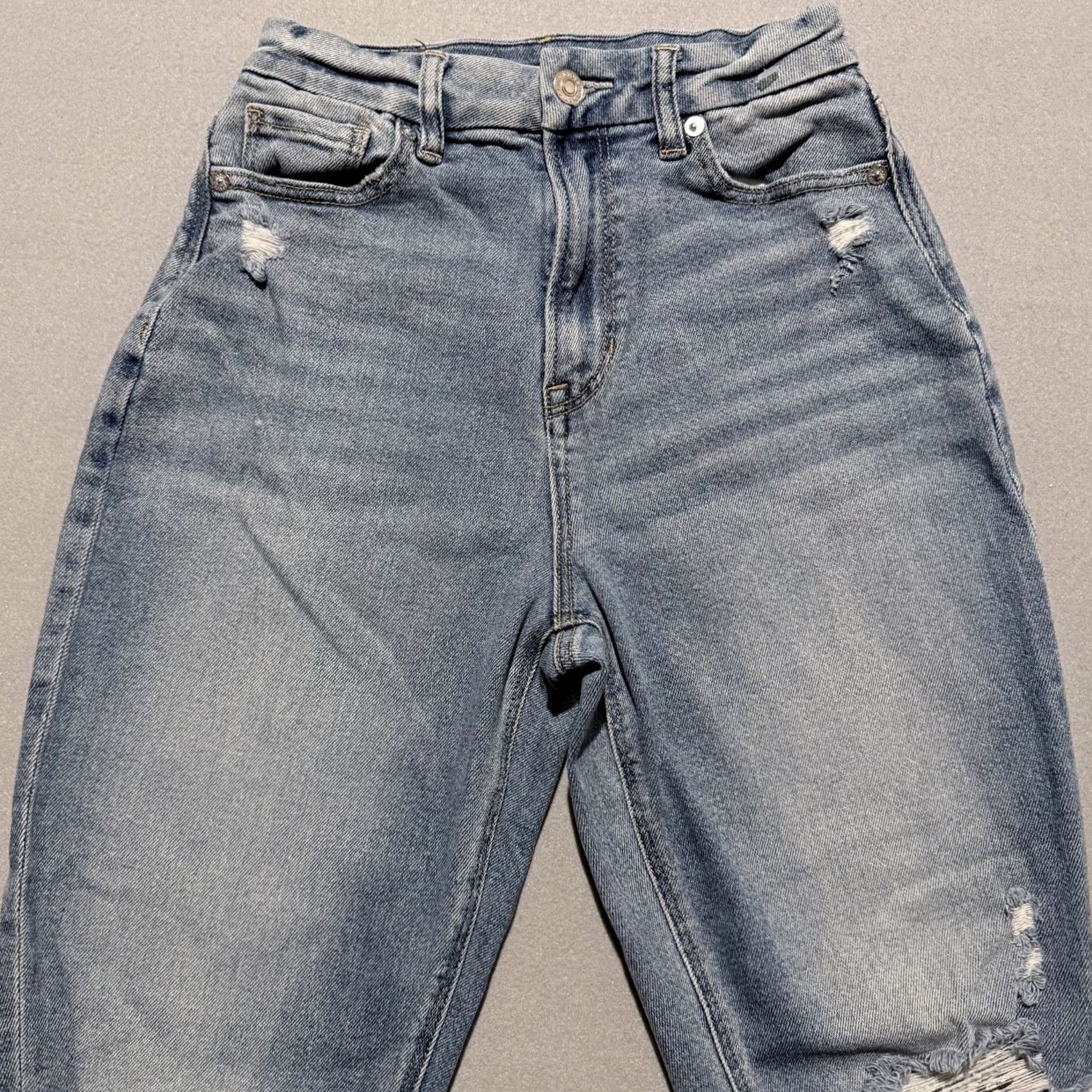 American Eagle Outfitters American Eagle Jeans Women's Blue Distressed Stretch Straight 0 5-Pocket Denim 24in Inseam High Rise 26in - 90s Theme Mens Womens Girls Size 25" / US 0 / IT 36 - 3 Thumbnail