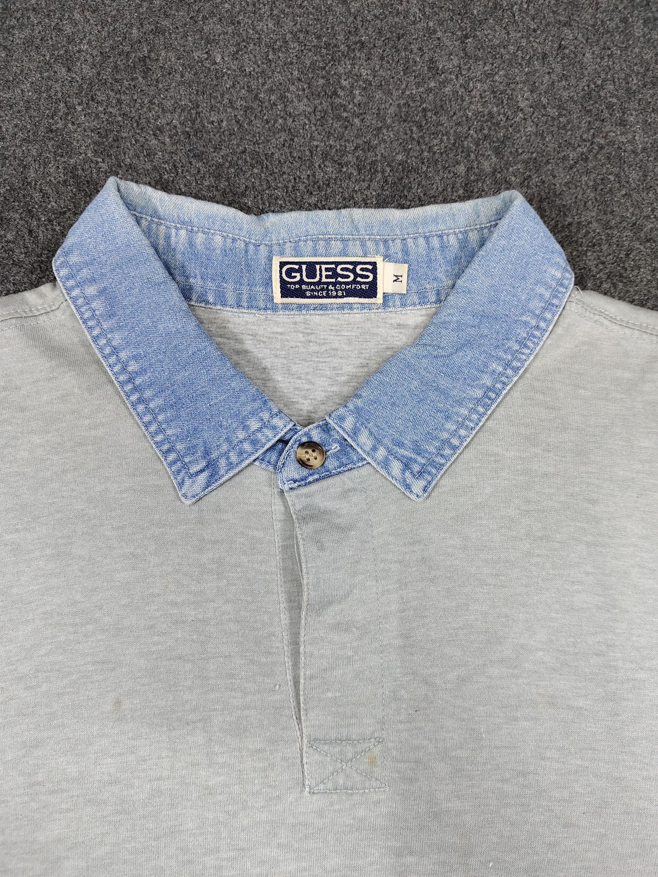 Guess 90s GUESS- Big Logo Color Block Denim Chambray Collar Polos Size US L / EU 52-54 / 3 - 6 Thumbnail