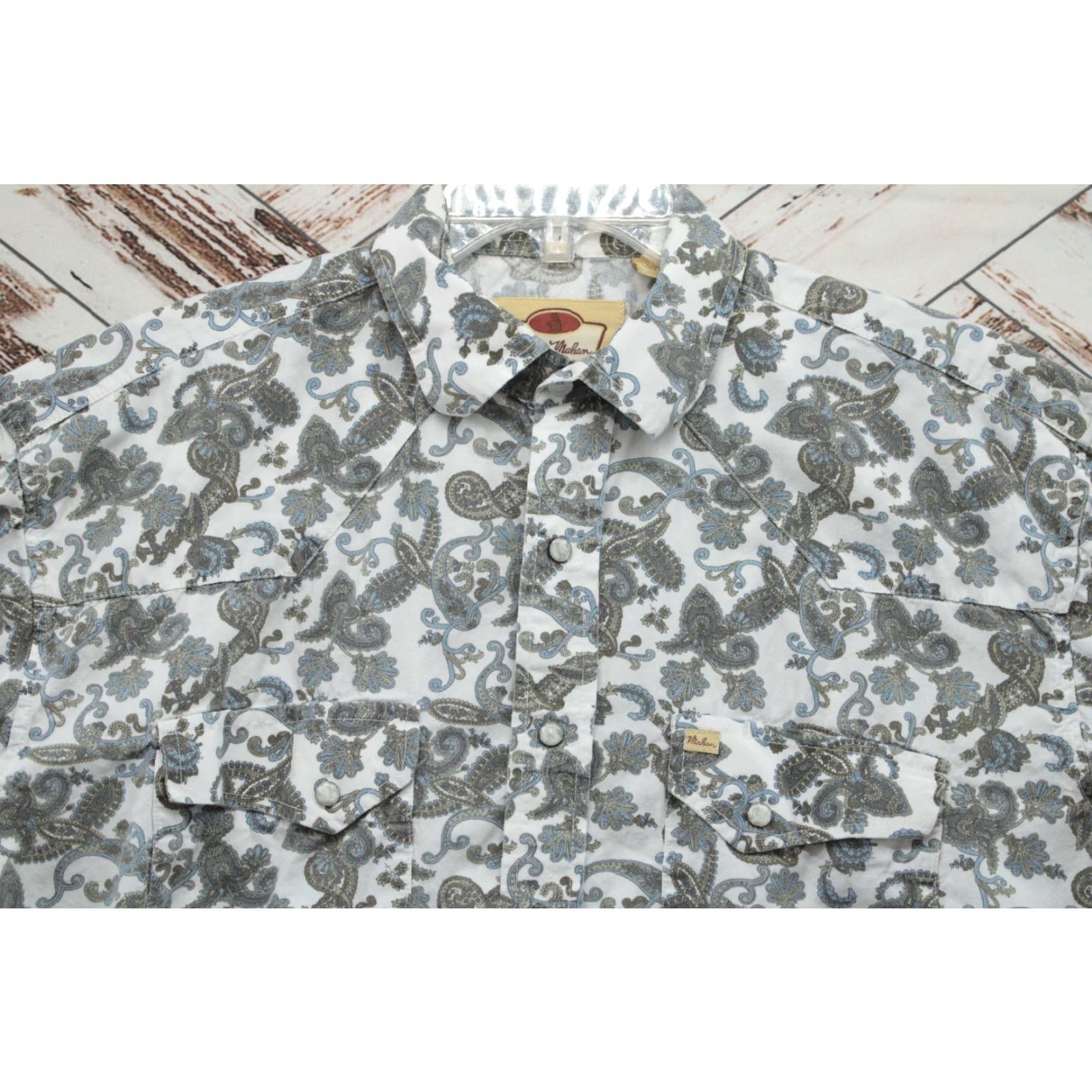 Vintage LARRY MAHAN Shirt Men's Large White Green Paisley Cowboy Pearl Snap Western Size US L / EU 52-54 / 3 - 4 Thumbnail