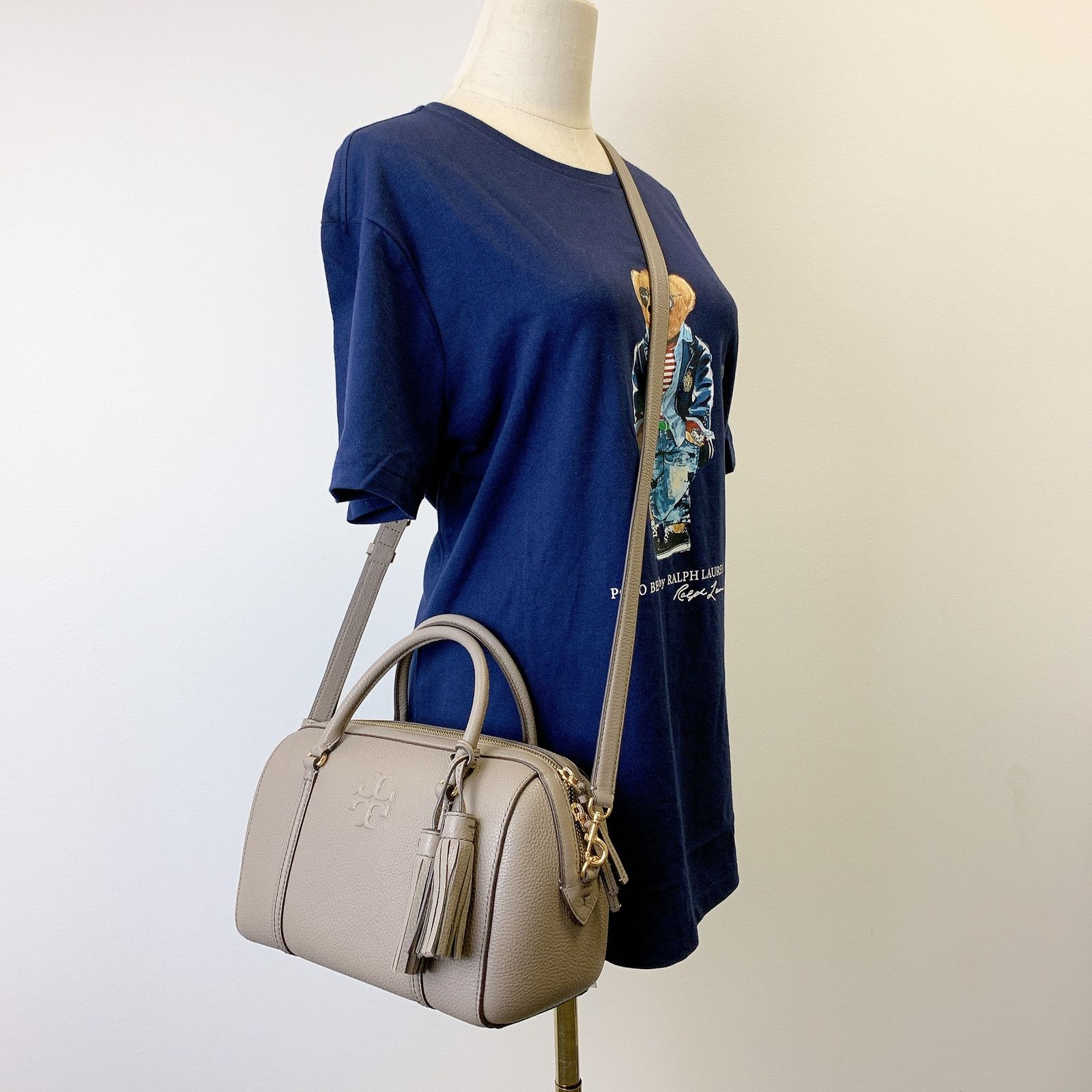 Tory Burch 141955 THEA SMALL WEB SATCHEL IN GRAY HERON