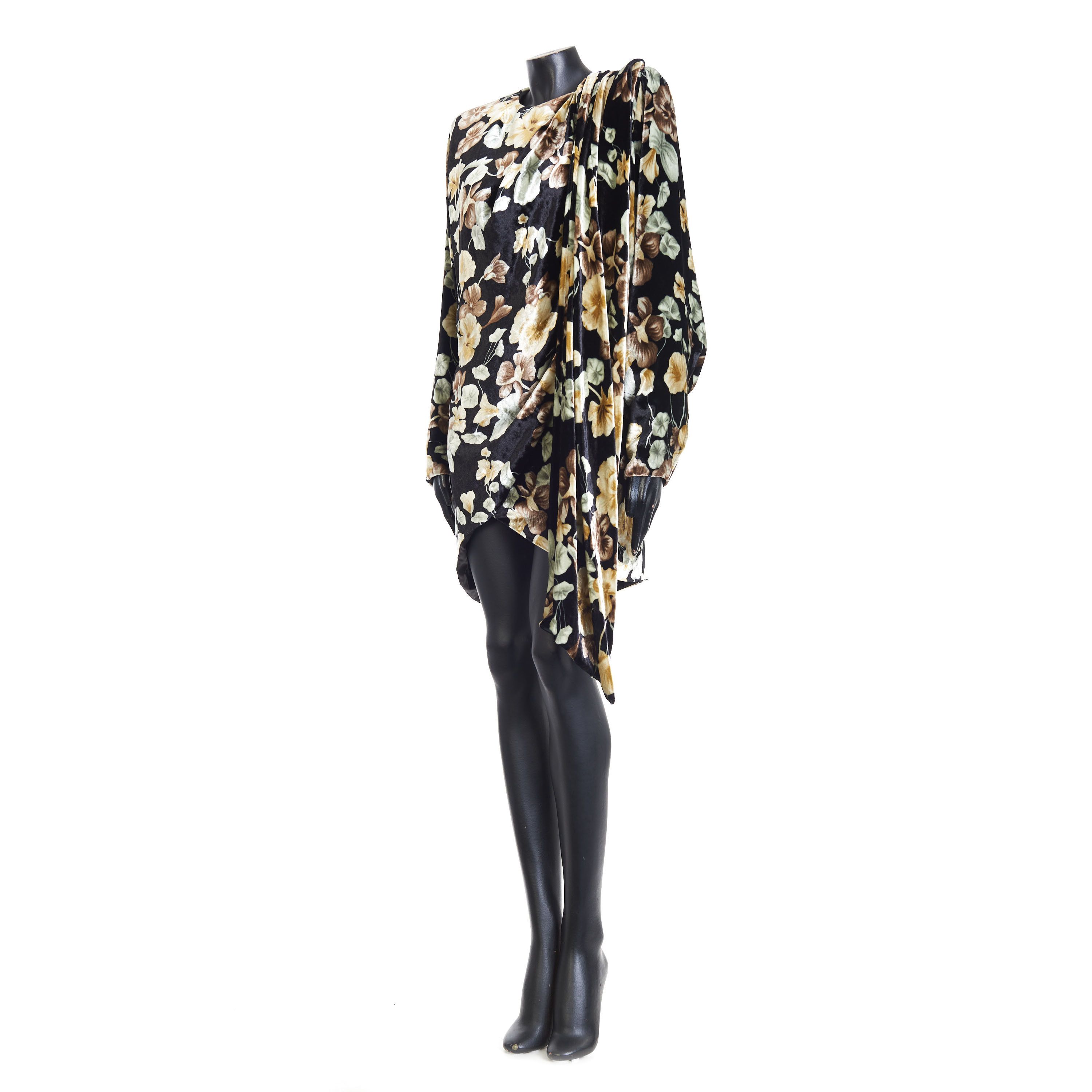 Saint Laurent Paris Draped Dress In Floral Velvet Size M / US 6-8 / IT 42-44 - 2 Thumbnail