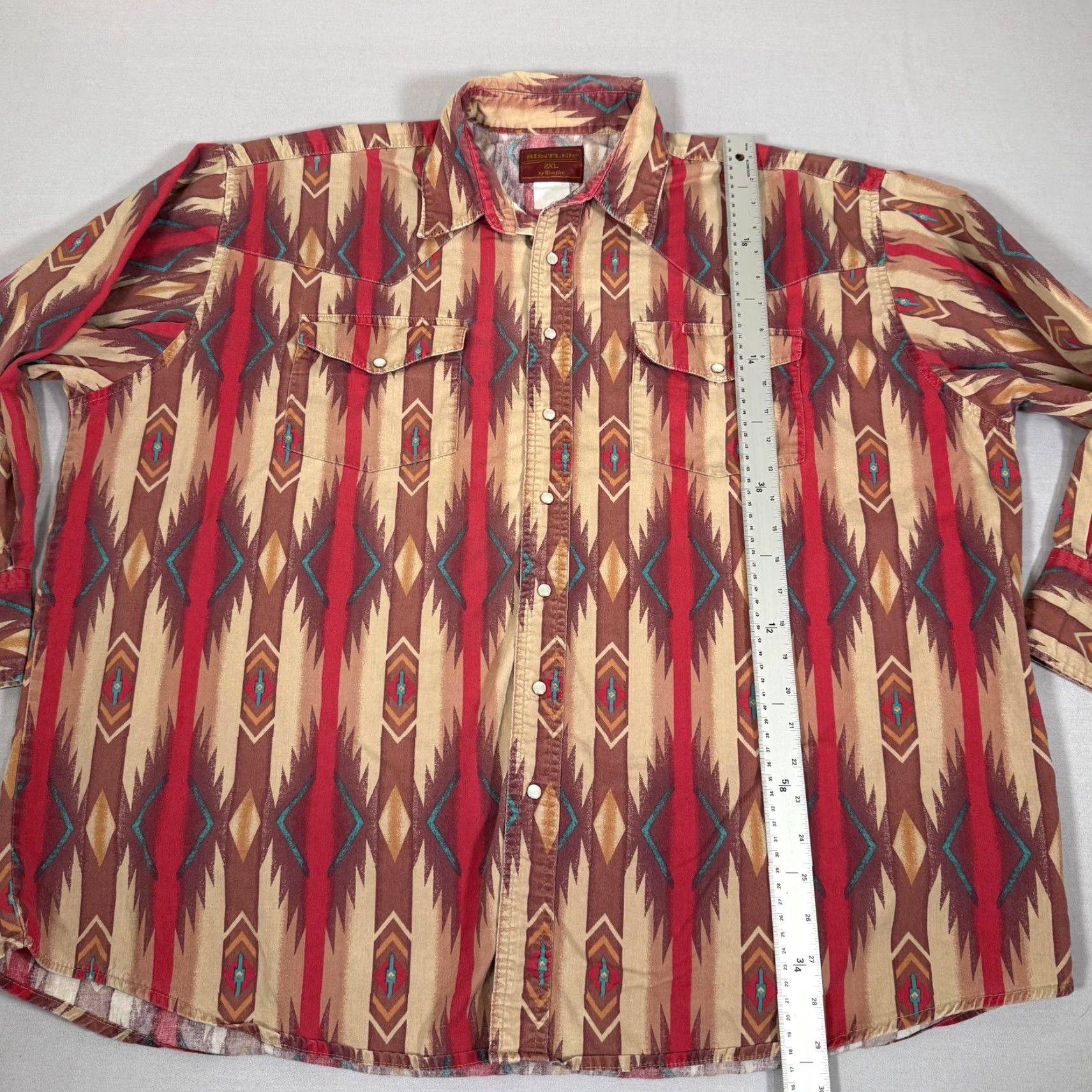 Wrangler Wrangler Shirt Mens 2XL Beige Red Pearl Snap Aztec Brushpopper Western Cowboy Size US XXL / EU 58 / 5 - 5 Thumbnail