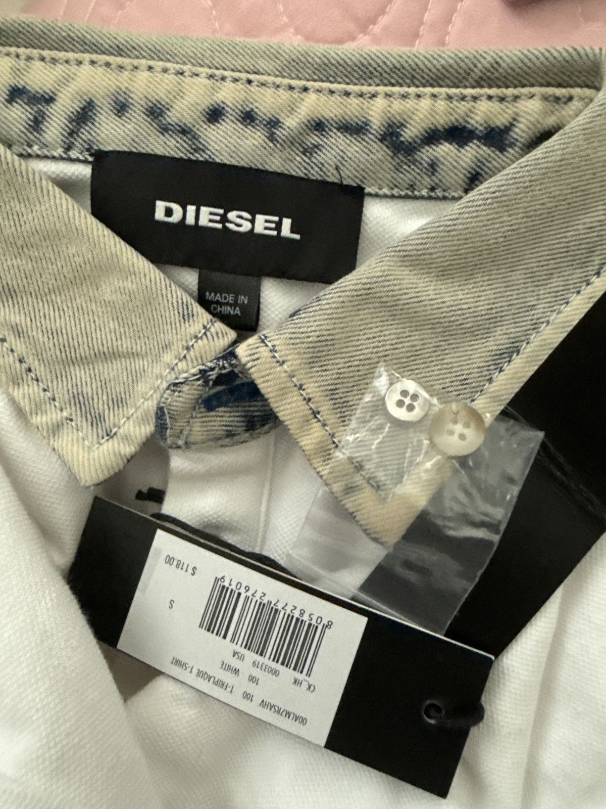 Diesel DIESEL White Polo w/ Denim Collar Size US S / EU 44-46 / 1 - 5 Thumbnail