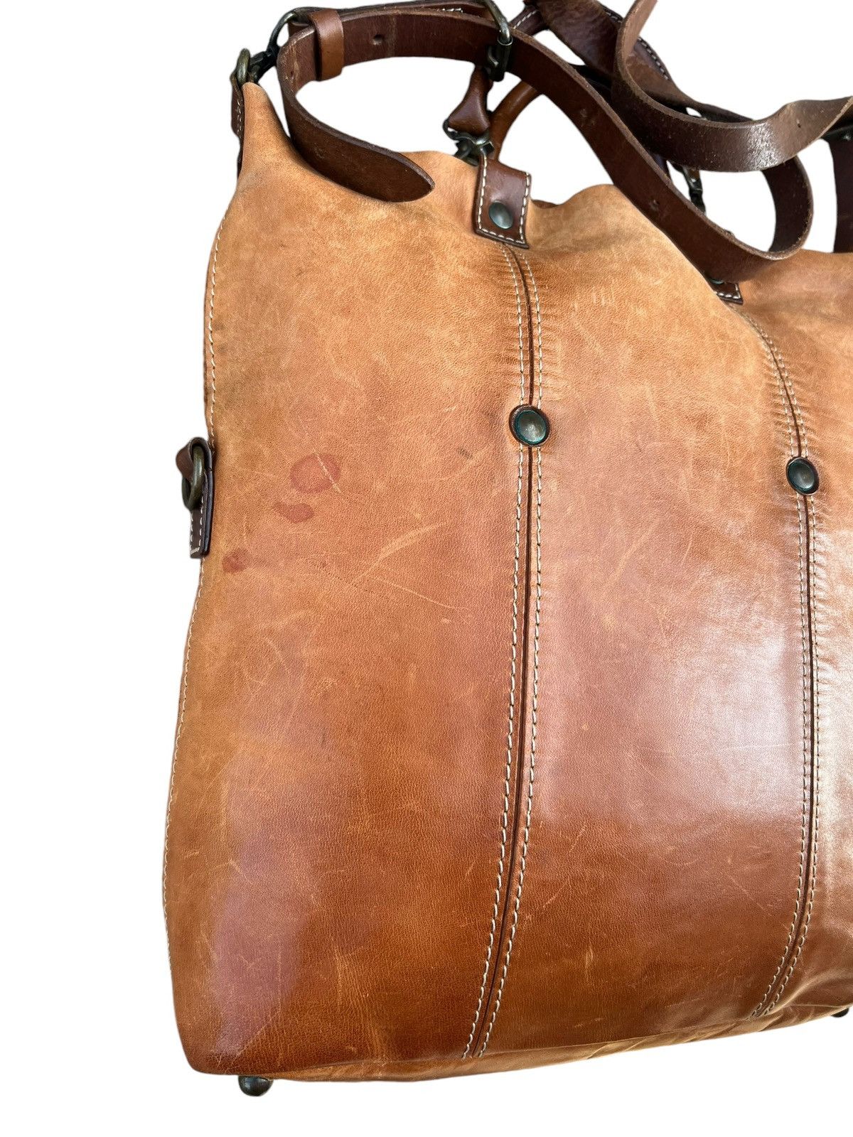 Leather Vintage REI Japan Distress Fade Patina Leather 2 Way Bag Size ONE SIZE - 10 Thumbnail