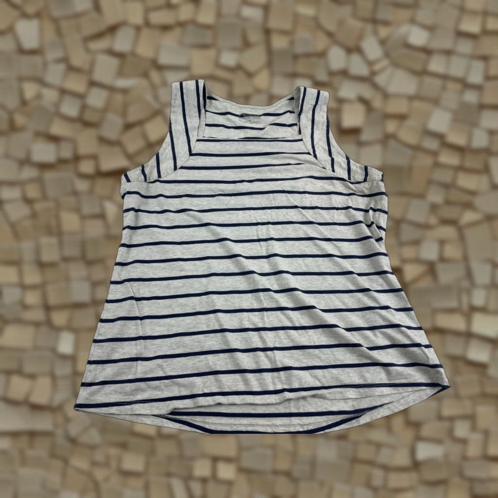 Mountain Khakis Mountain Khakis Tank Top Women's L Gray Blue Striped Sleeveless Square Neck Casual Modern Shirt Womens Ladies Square Neck Tank Top Size L / US 10 / IT 46 - 1 Thumbnail