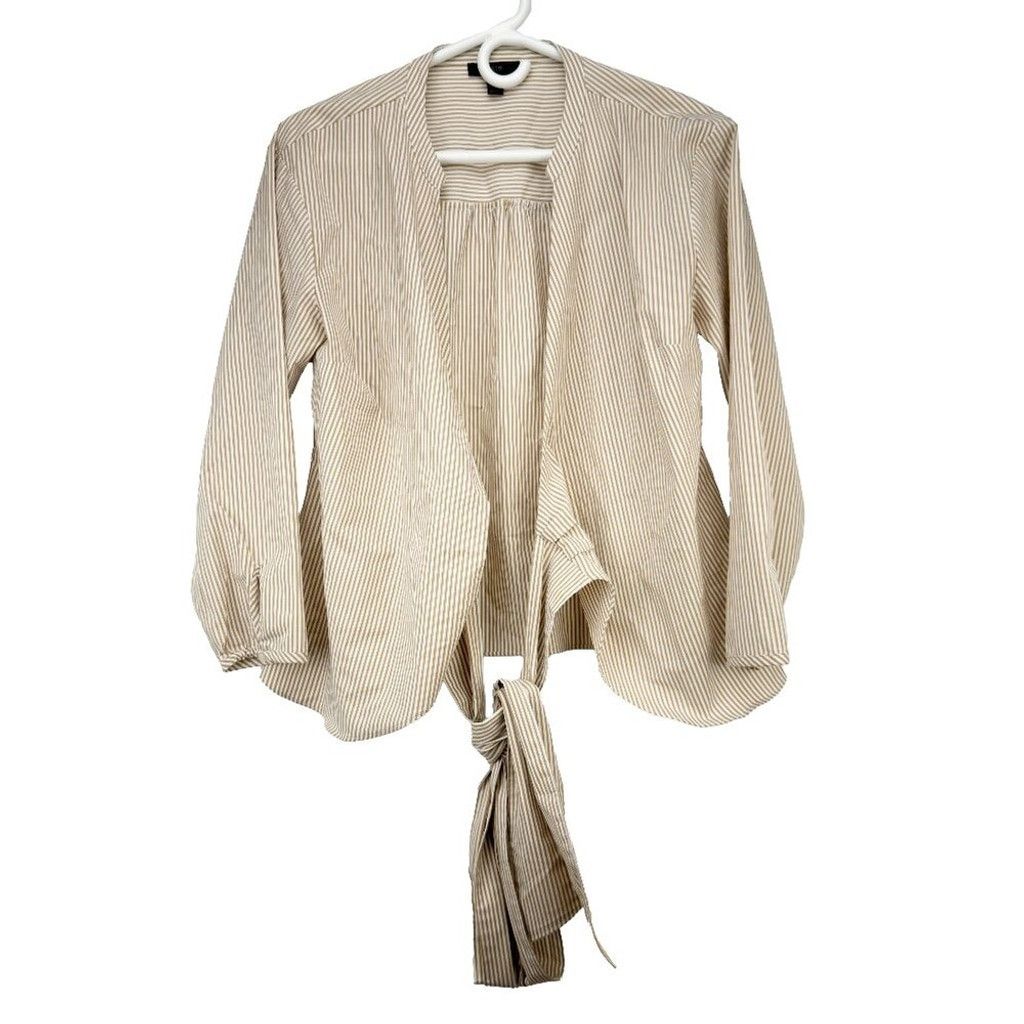 J.Crew J. CREW *NWOT Tie Waist Wrap Mandarin Collar Striped Blouse Size XS / US 0-2 / IT 36-38 - 2 Thumbnail