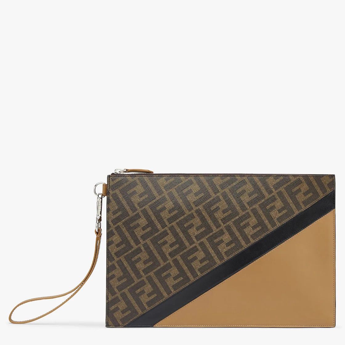 Fendi o1s1wg111025 Size: OS / Diagonal Flat Pouch in Beige/Black Size ONE SIZE - 1 Thumbnail