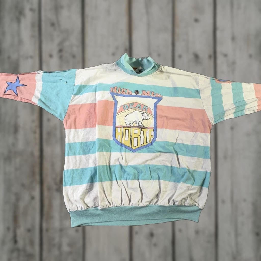 Vintage Vintage Hobie Mens T-Shirt 80s Retro Striped Cotton Pullover Crewneck Medium Pastel Bears Size US M / EU 48-50 / 2 - 1 Thumbnail