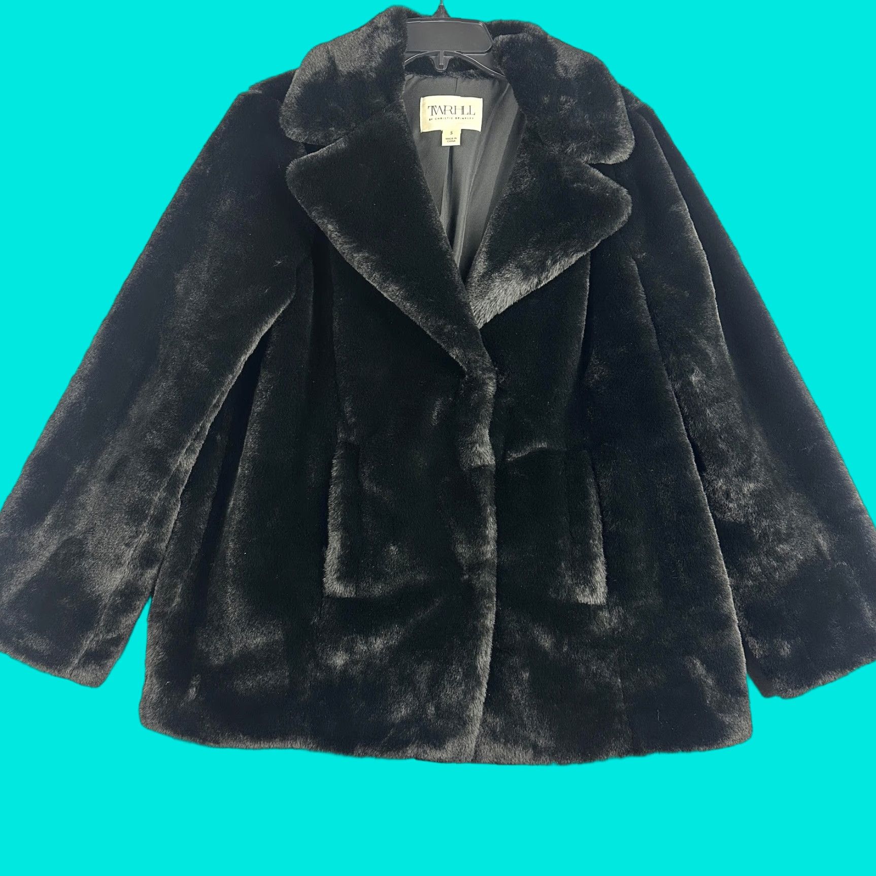 Vintage TWRHLL by Christie Brinkley Faux Fur Coat Womens Small Black Short Plush Jacket Size 28" / US 6 / IT 42 - 1 Thumbnail