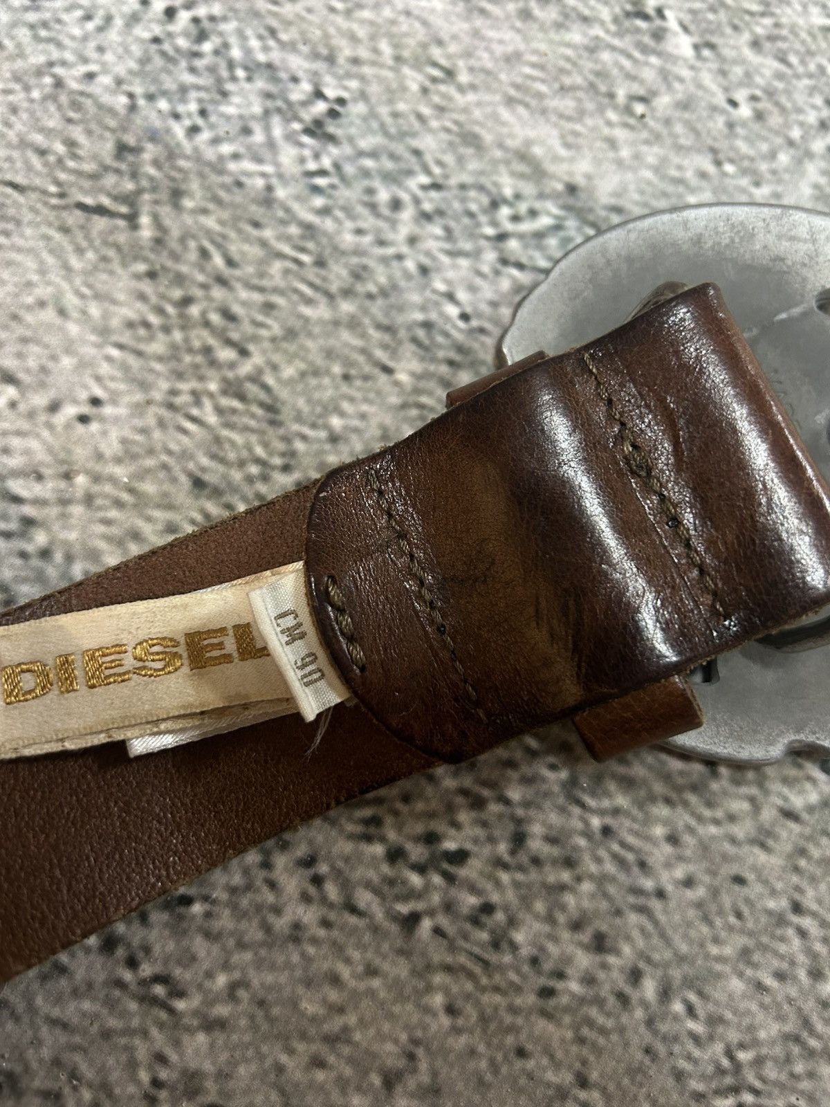 Diesel Diesel leather belt big buckle Y2K brown Size 36 - 3 Thumbnail