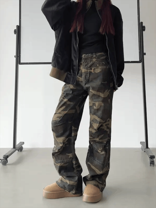 Vintage Camo Print Stacked Flare Pants Size US 33 - 2 Thumbnail