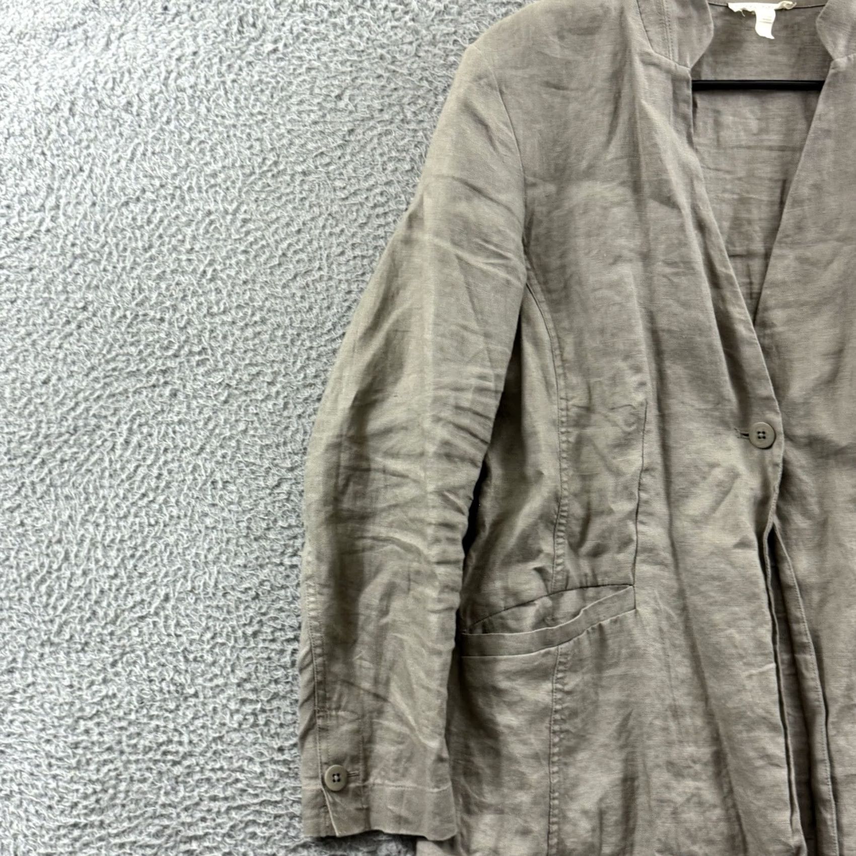 Eileen Fisher EILEEN FISHER Jacket Womens Petite Medium Button-Down Linen Double Weave Beige 3/4 Sleeve Vintage No Size M / US 6-8 / IT 42-44 - 4 Thumbnail