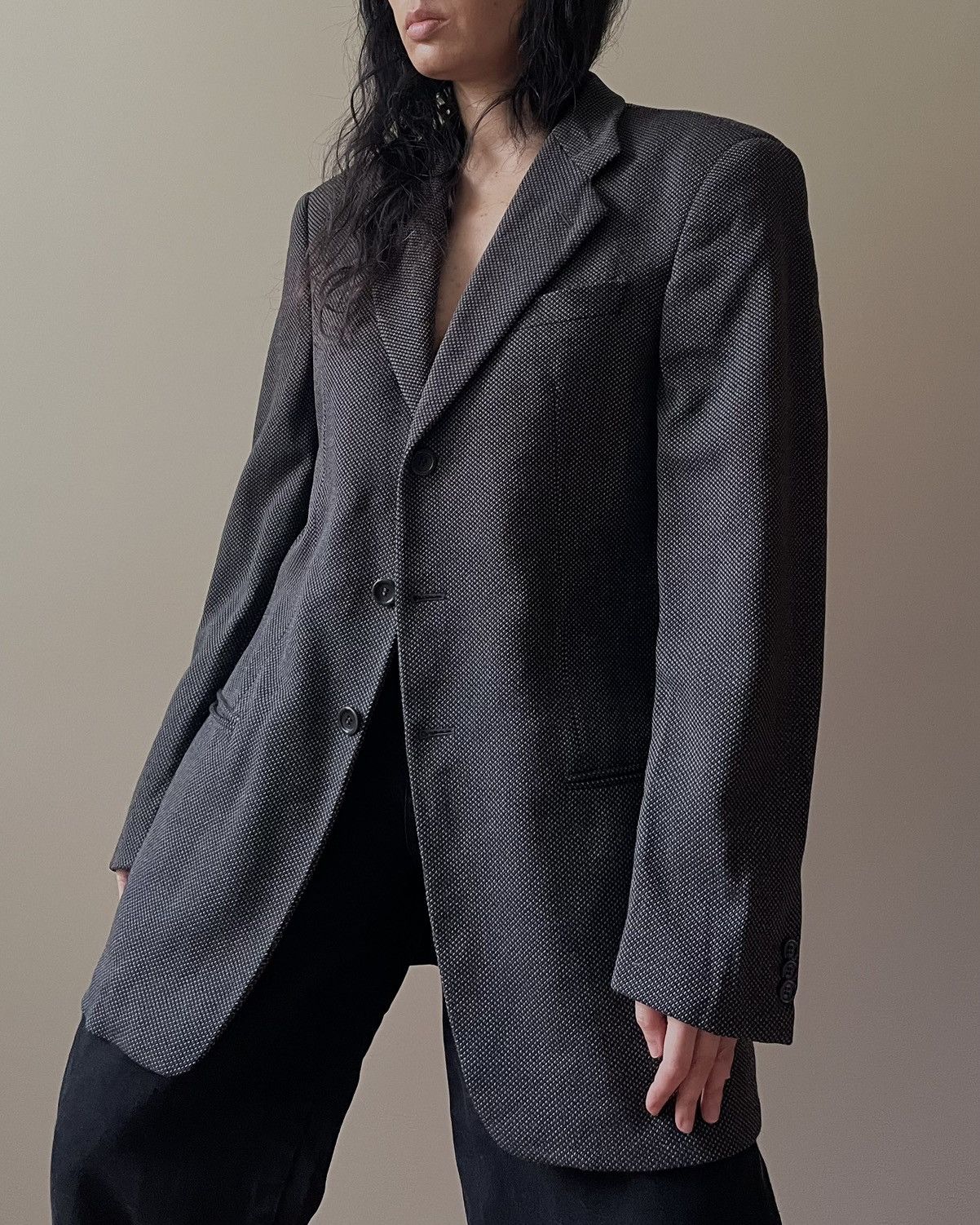 Armani Collezioni Vintage Armani Dark Gray Wool Blazer Size L / US 10 / IT 46 - 1 Thumbnail
