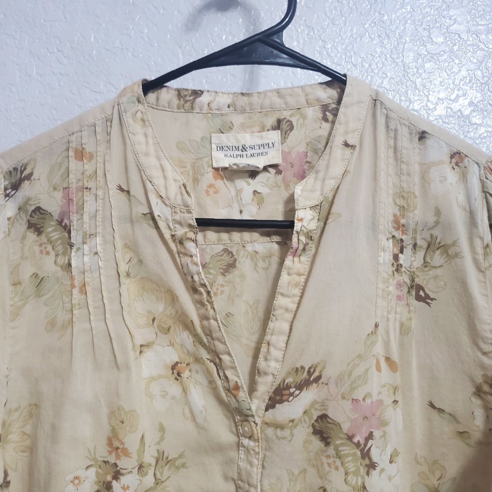 Vintage VINTAGE Denim & Supply Ralph Lauren Women Top Tan Floral Sheer 3/4 Sleeve Boho Size S Size S / US 4 / IT 40 - 4 Thumbnail