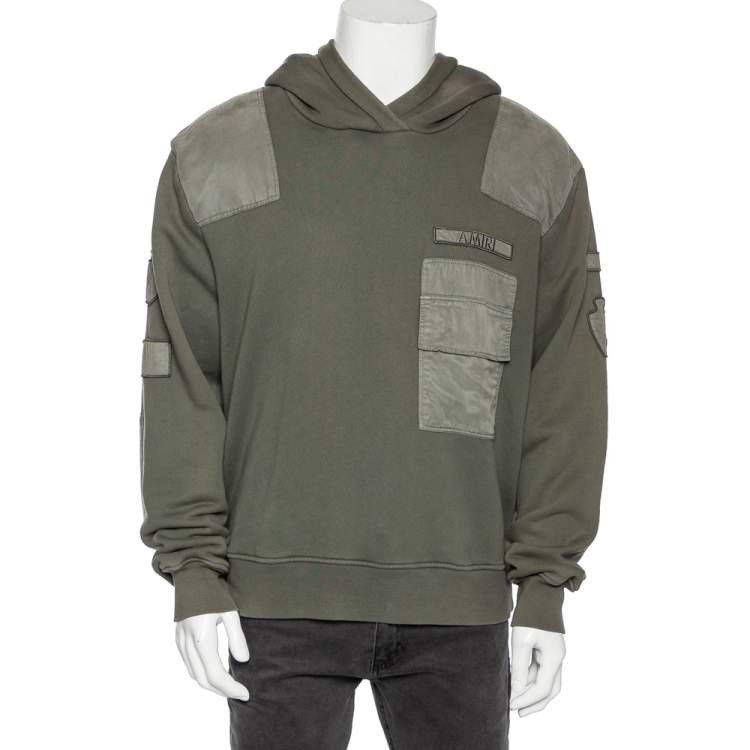Amiri Amiri Military Green Cotton Knit Patched Detail Hoodie Size US L / EU 52-54 / 3 - 1 Thumbnail