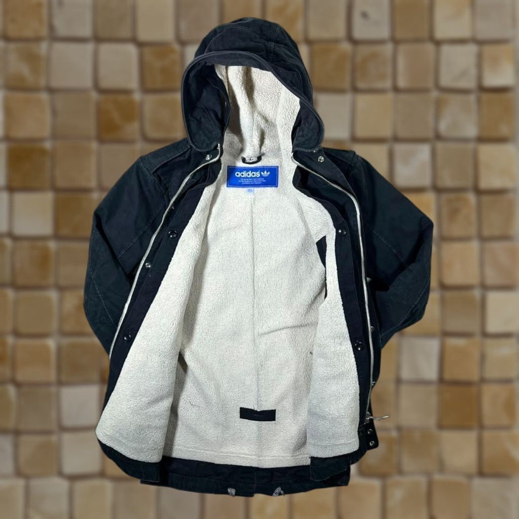 Adidas Adidas Originals Fleece Lined Hooded Black Cotton Mod Parka Jacket Coat Small Womens Hoodie Jacket Size S / US 4 / IT 40 - 1 Thumbnail
