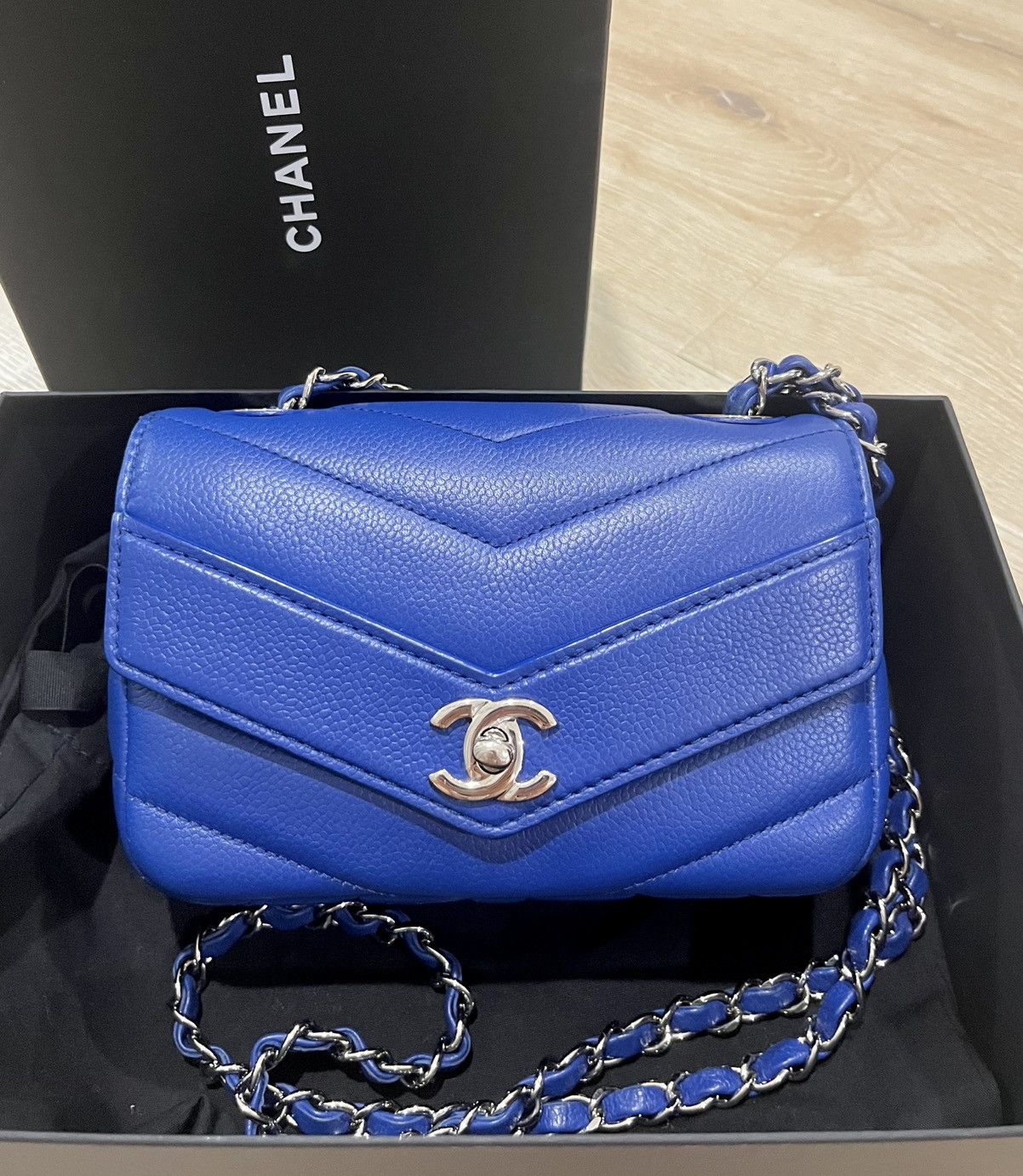 Chanel Caviar Envelope Mini Flap Bag in Blue, Women's