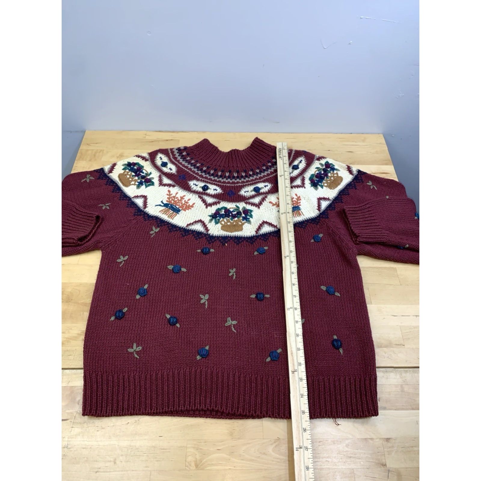 Van Heusen VINTAGE Van Heusen Sweater Womens L Pullover Crew Neck Red Ramie Knit 90s Floral Size L / US 10 / IT 46 - 6 Thumbnail