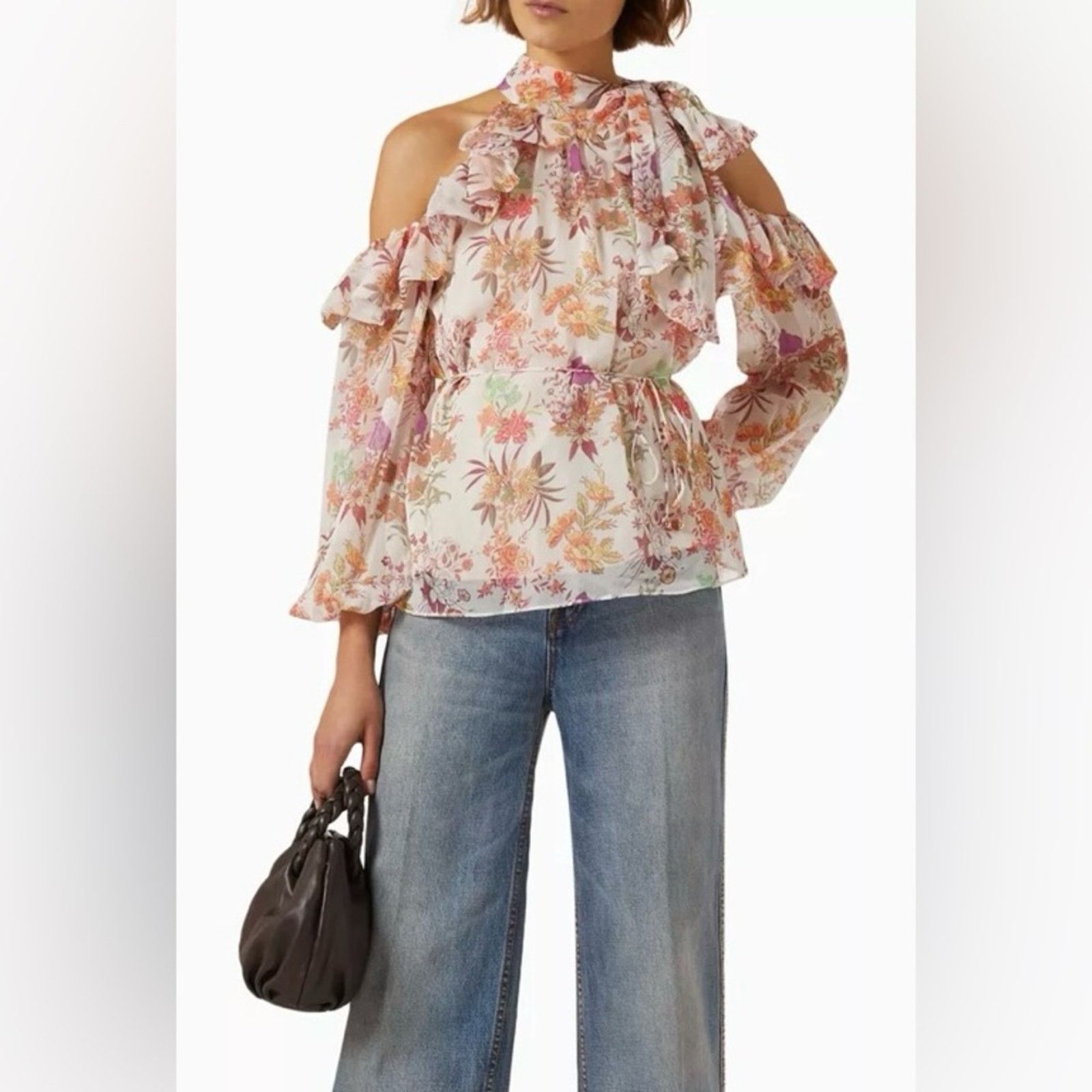 ELLIATT NWT Elliatt $209 Orange Pink Flutter Sleeve Blouse size S Size S / US 4 / IT 40 - 2 Thumbnail