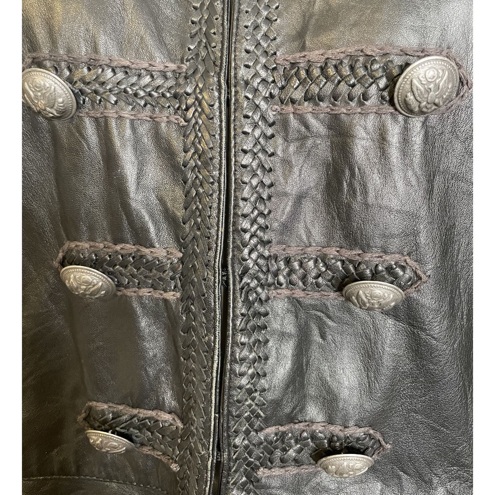 Double D Ranch Double D Ranch Black Leather Military Jacket L Pockets Size L / US 10 / IT 46 - 6 Thumbnail