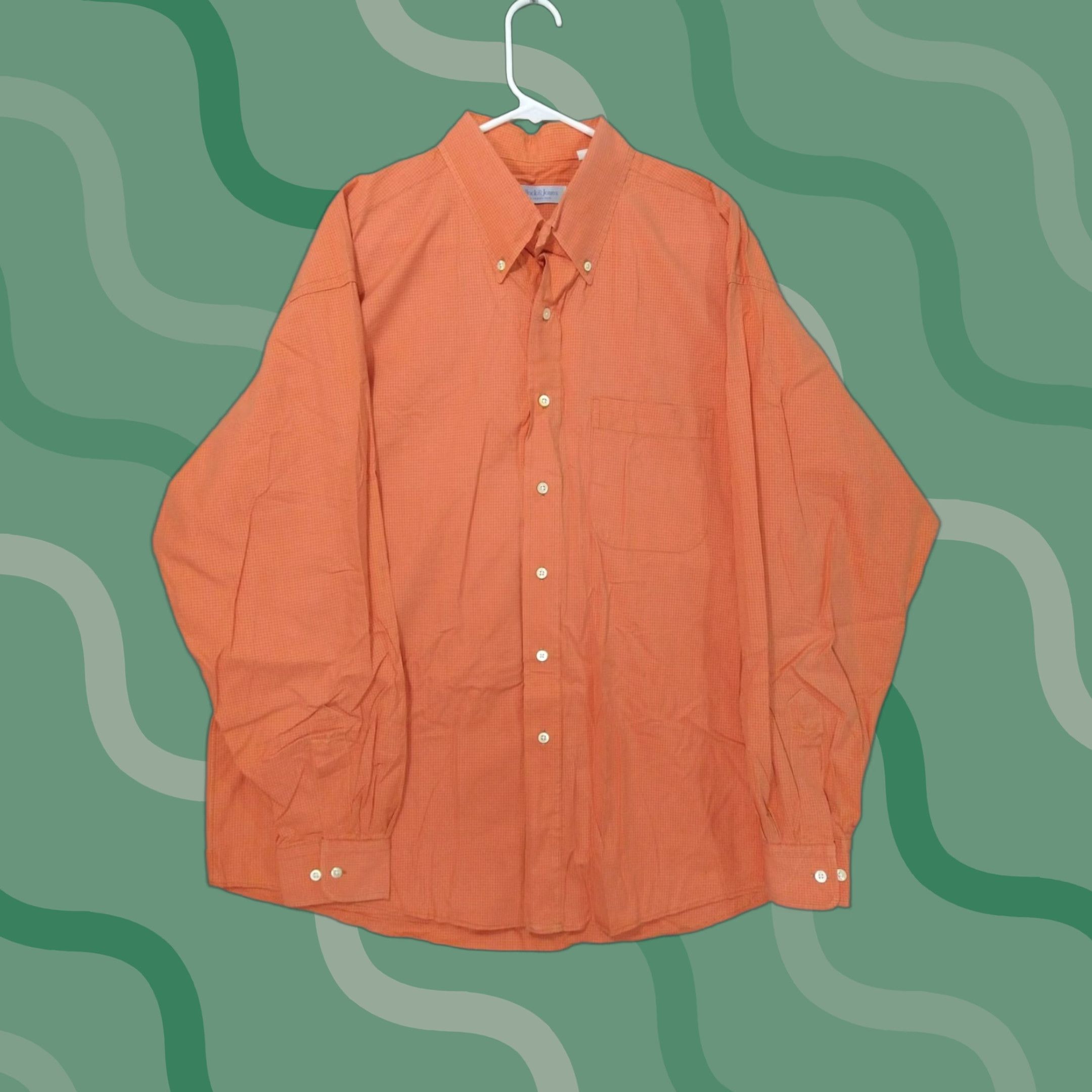 Vintage VINTAGE Bullock & Jones Shirt Mens XL Orange Checks Button-Down Long Sleeve Casual USA Size US XL / EU 56 / 4 - 1 Thumbnail