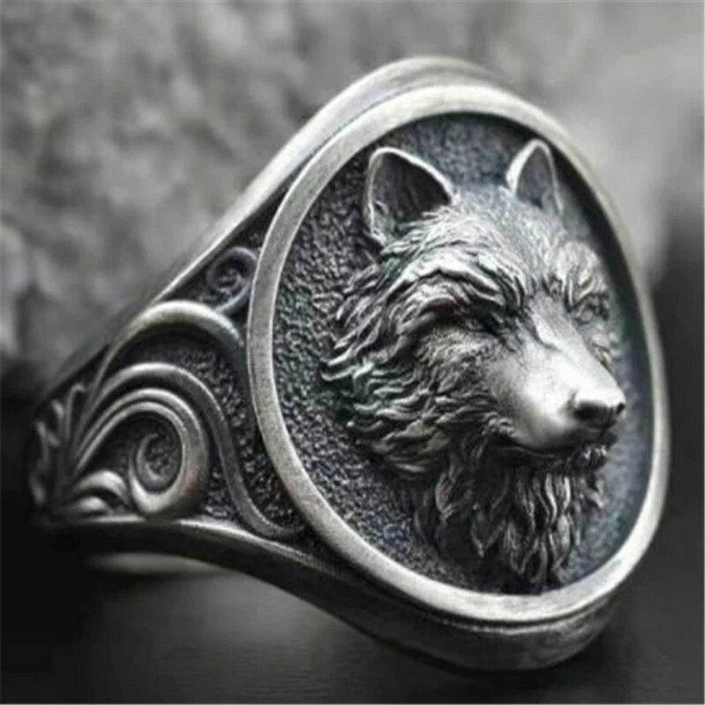 Designer Men's 925 Silver Retro Wolf Totem Punk Ring - Size 8 Size ONE SIZE - 1 Thumbnail