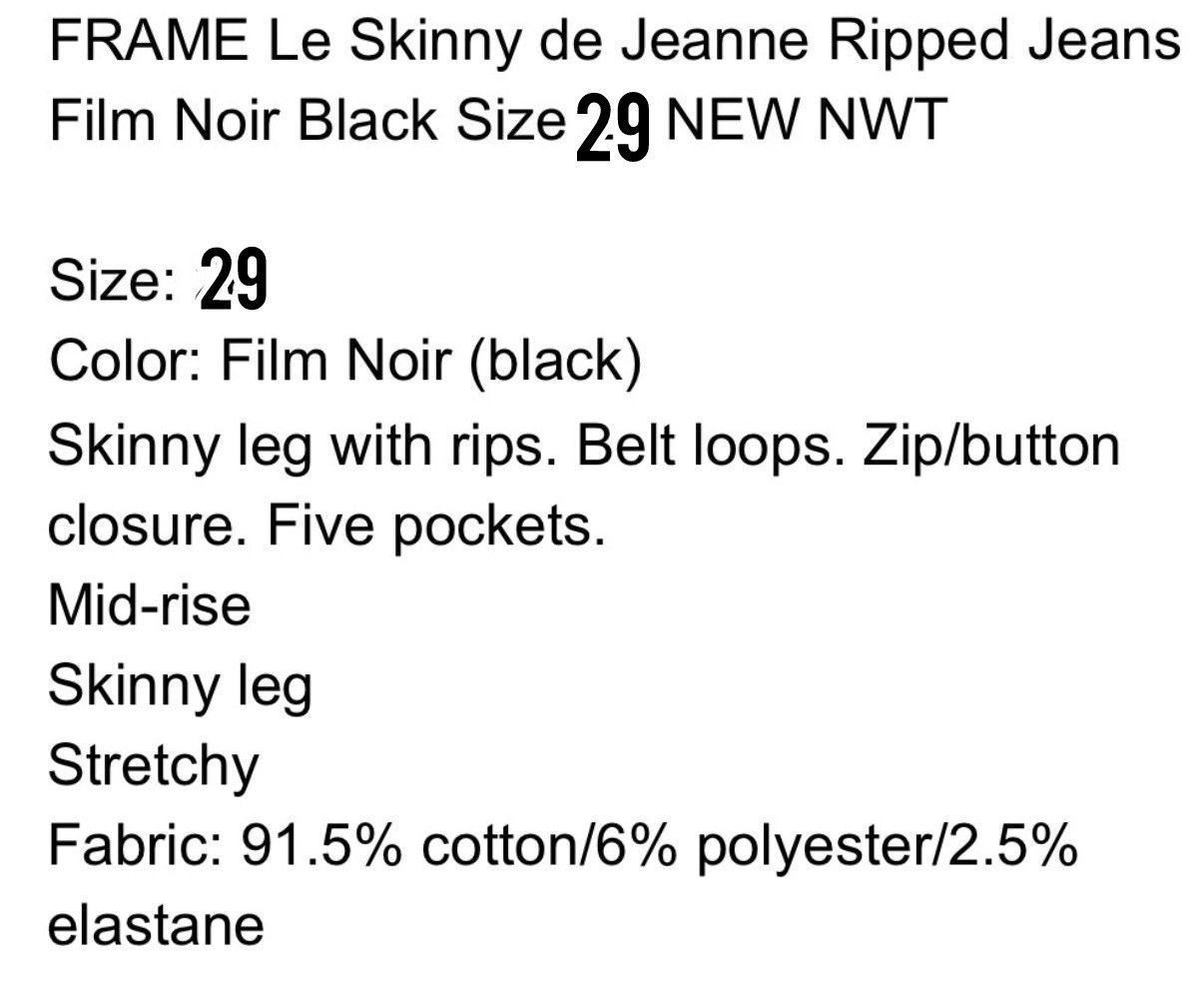 Frame Frame Denim Le Skinny de Jeanne Jeans in Black Noir Size 29 Size 29" - 7 Thumbnail