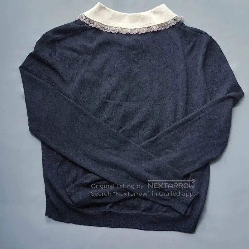 Miu Miu Miu Miu Navy Floral Cashmere Blend Cardigan . Size M / US 6-8 / IT 42-44 - 3 Thumbnail