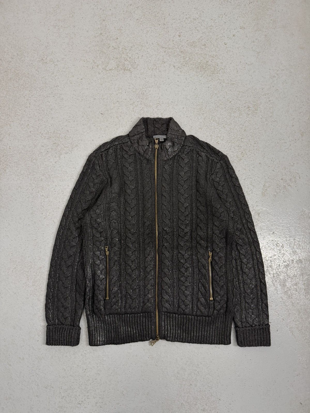 John Varvatos John Varvatos Fall 2015 Runway Foil Cable Knit Zip Sweater Size US L / EU 52-54 / 3 - 1 Thumbnail