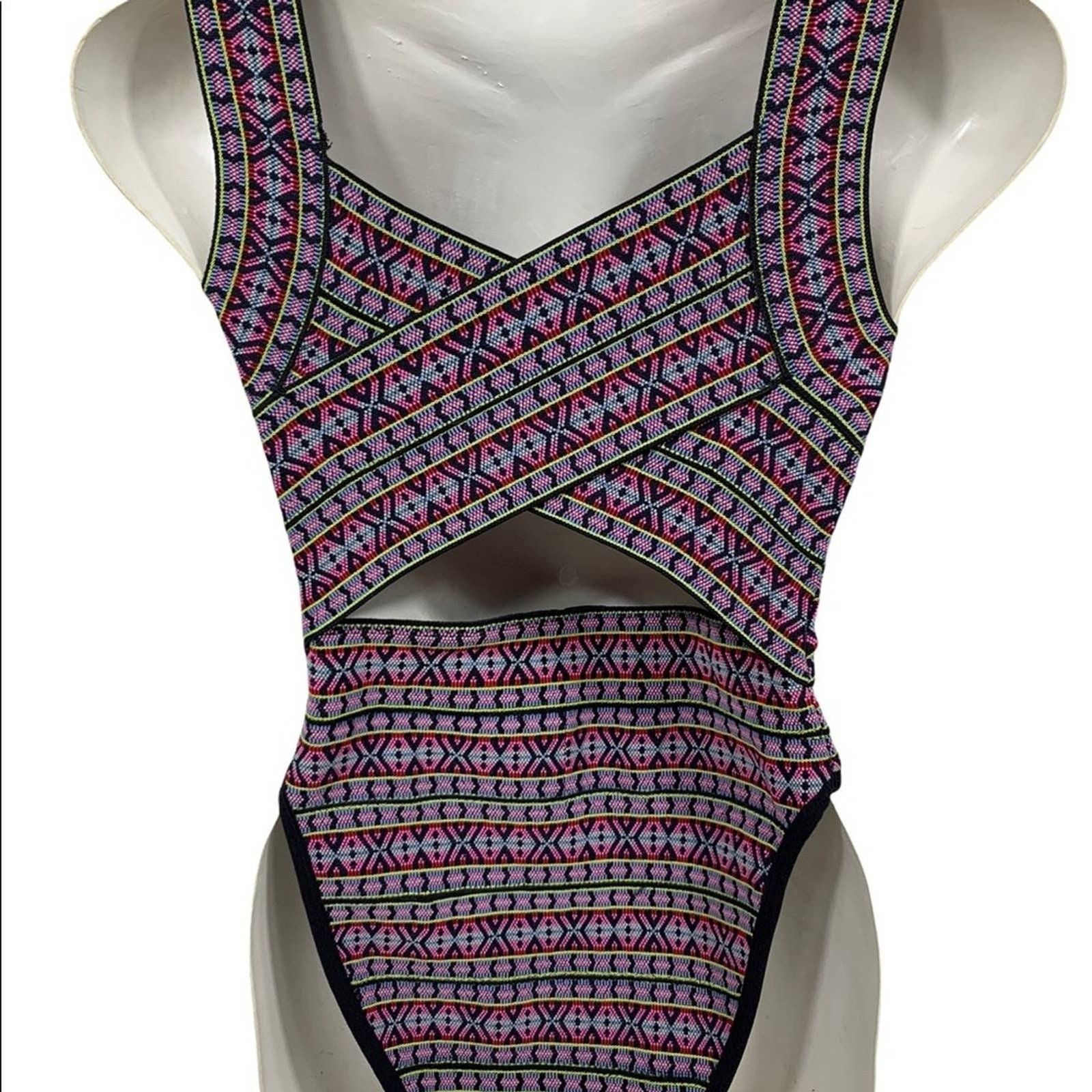 Asos ASOS Multicolor Tribal Criss Cross Cutout One Piece Swimsuit Size S / US 4 / IT 40 - 4 Thumbnail