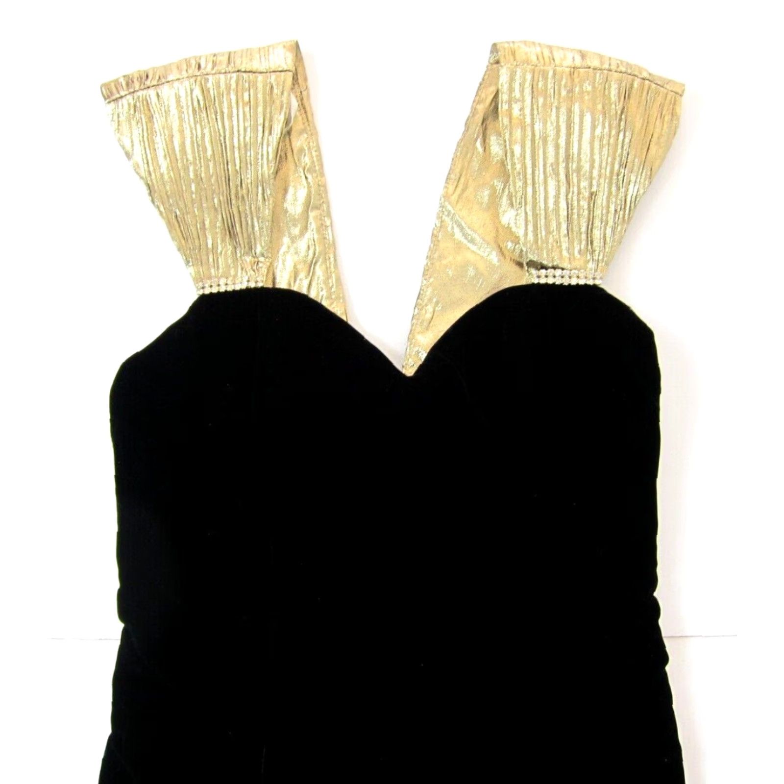 Vintage Vtg Jessica Howard Dress 2P Black Velvet Gold Satin Bow Diamond Bow Sleeveless Knee Length Vintage Women 2P Black Velvet Bow Dress Size XS / US 0-2 / IT 36-38 - 3 Thumbnail