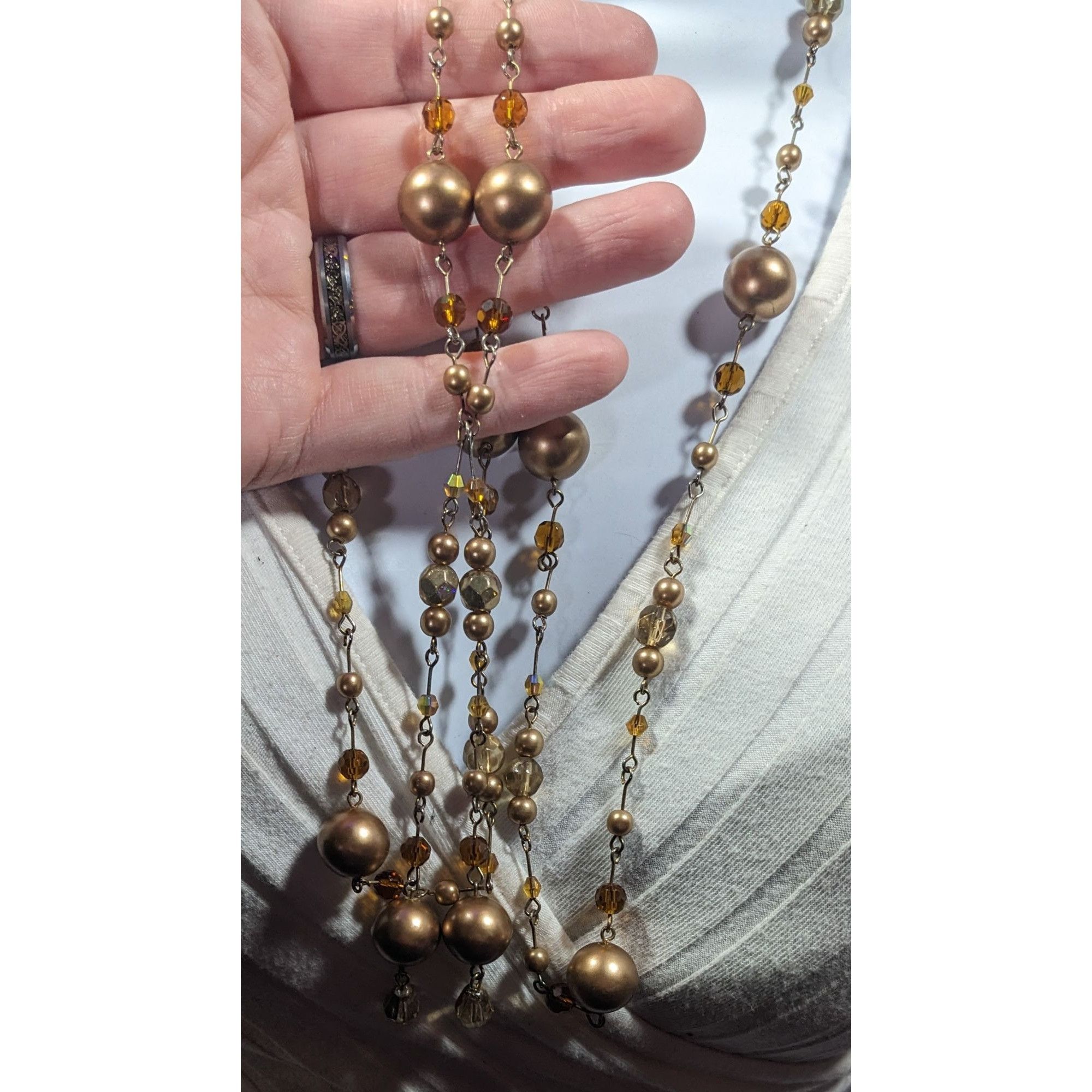 Other Vintage Glam Gold Tone Pearl And Glass Beaded Opera Necklace Size ONE SIZE - 2 Thumbnail