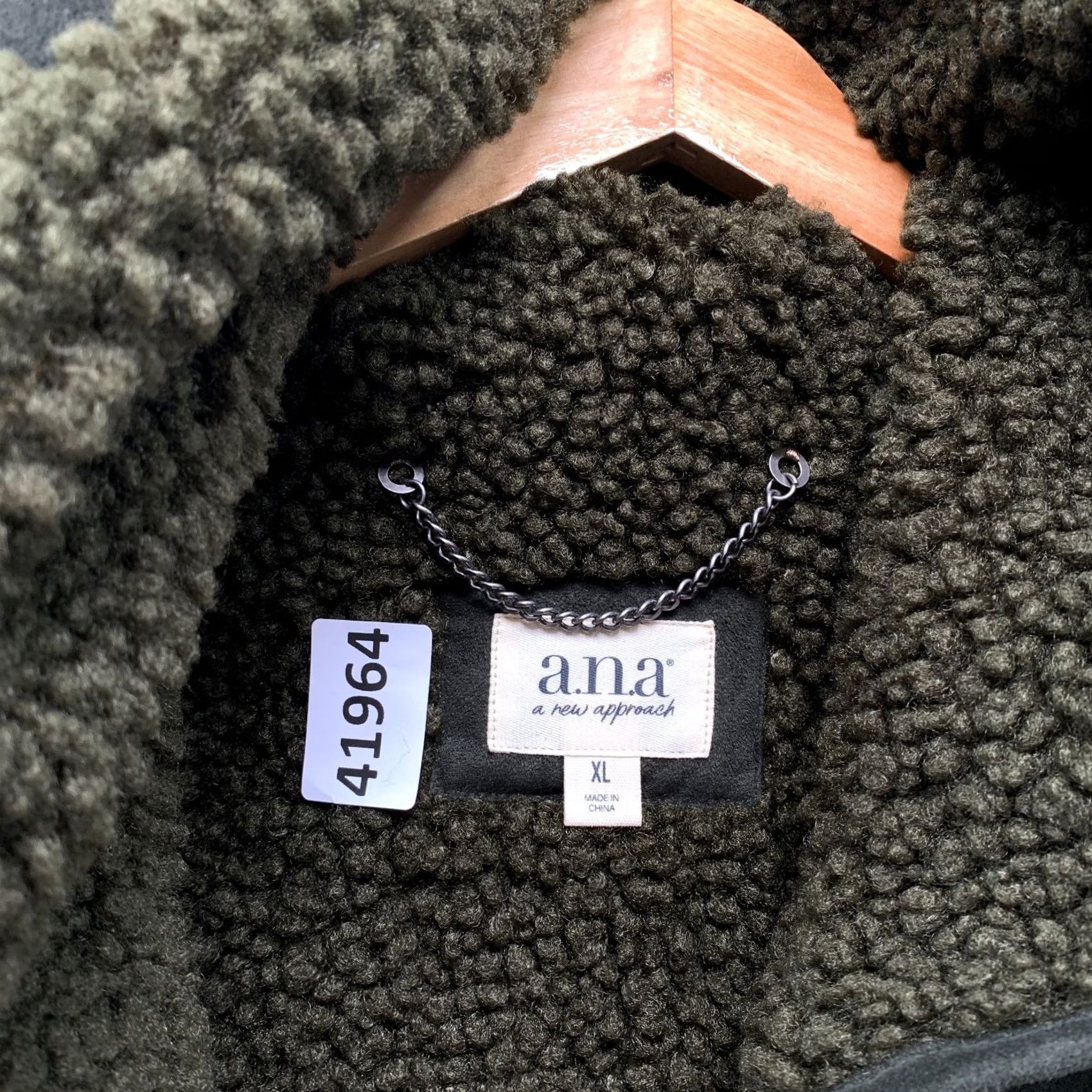 Olive ANA Faux Shearling Hooded Coat Womens XL Olive Green Sherpa Lined 25x34.5 Coat, Winter, Regular, Green, Overcoat, Jacket/Coat Long Size XL / US 12-14 / IT 48-50 - 3 Thumbnail
