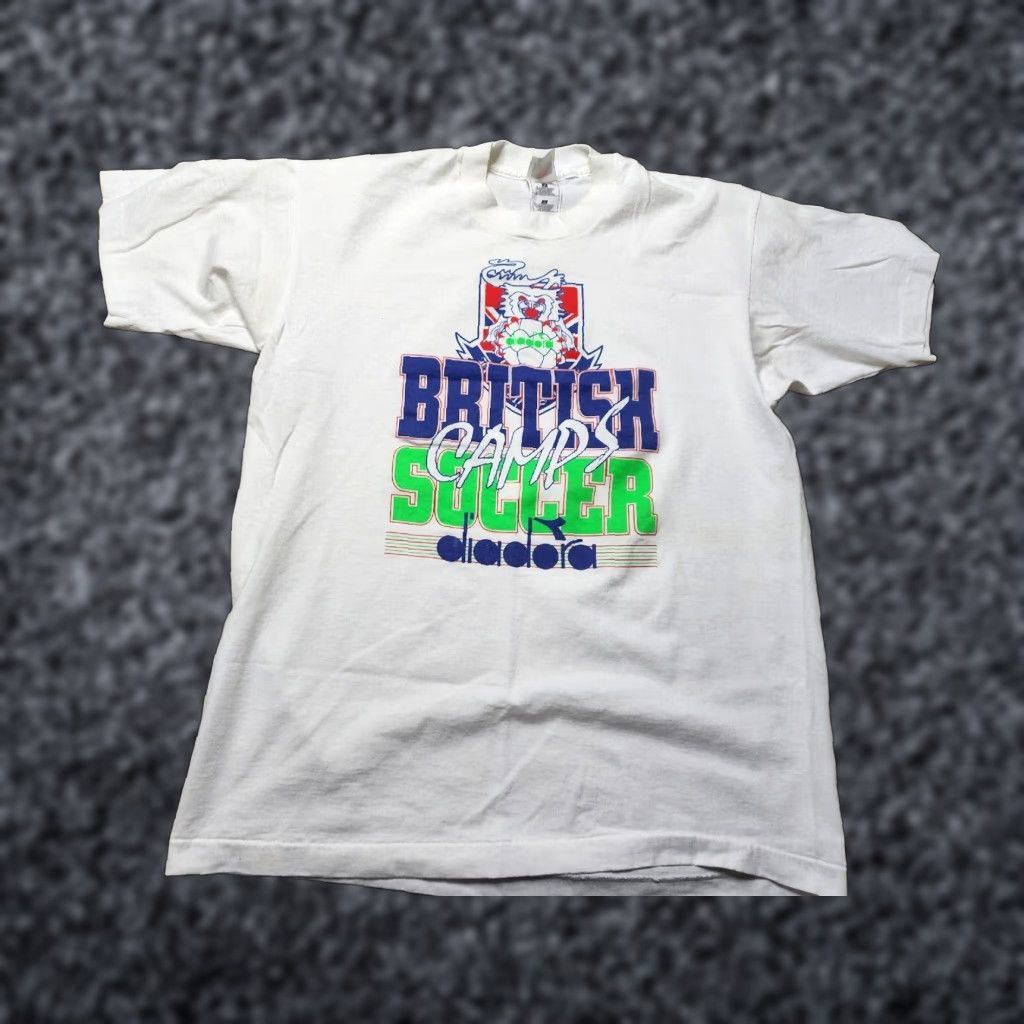 Fruit Of The Loom VINTAGE Diadora British Soccer Camp T Shirt Mens L White Cotton Logo 90s Sports Shirt Mens Size US L / EU 52-54 / 3 - 1 Thumbnail
