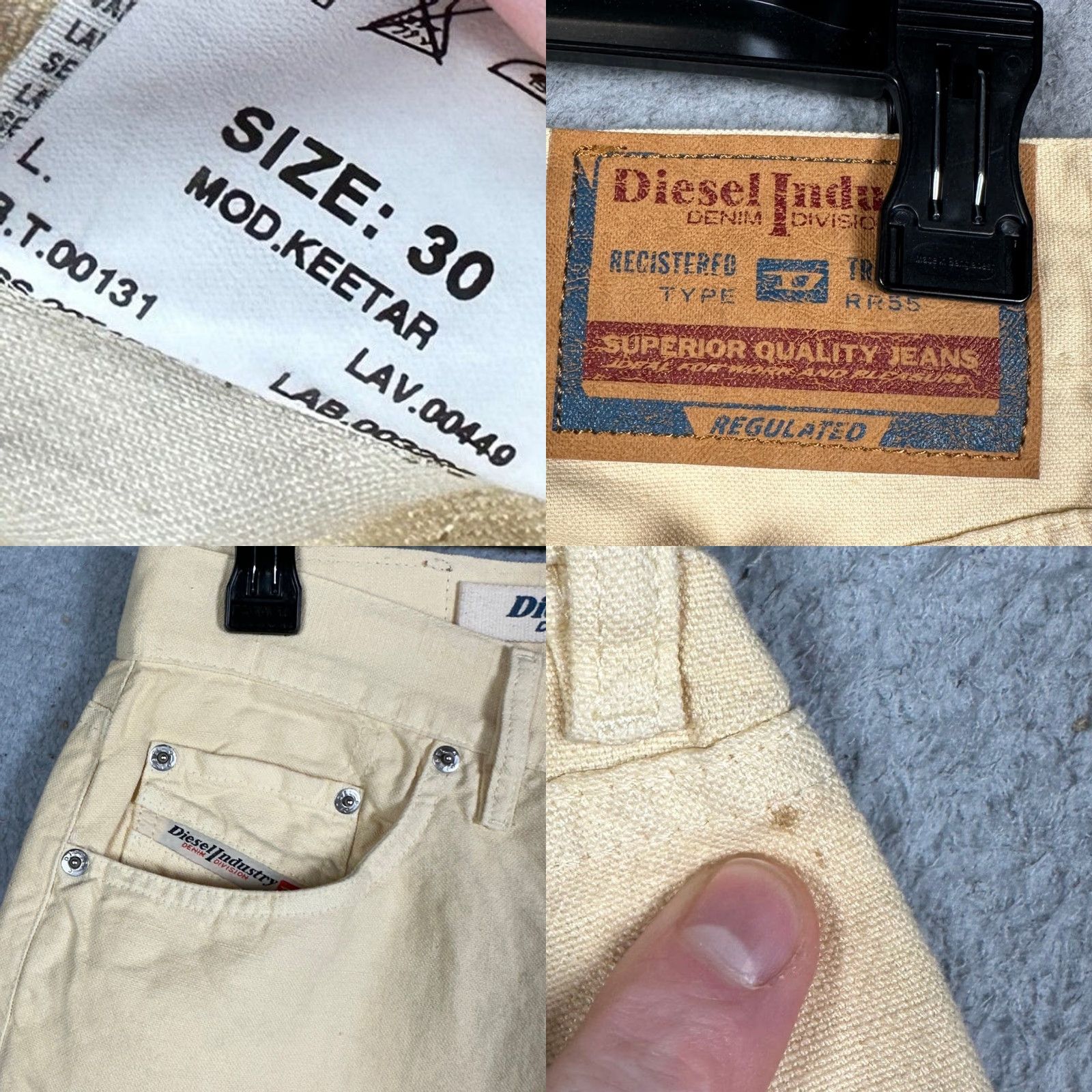 Diesel Diesel Keetar Jeans Mens 30 Straight 5-Pocket Button Fly Linen Blend Pale Yellow Cream Denim Italy Size US 30 / EU 46 - 8 Thumbnail