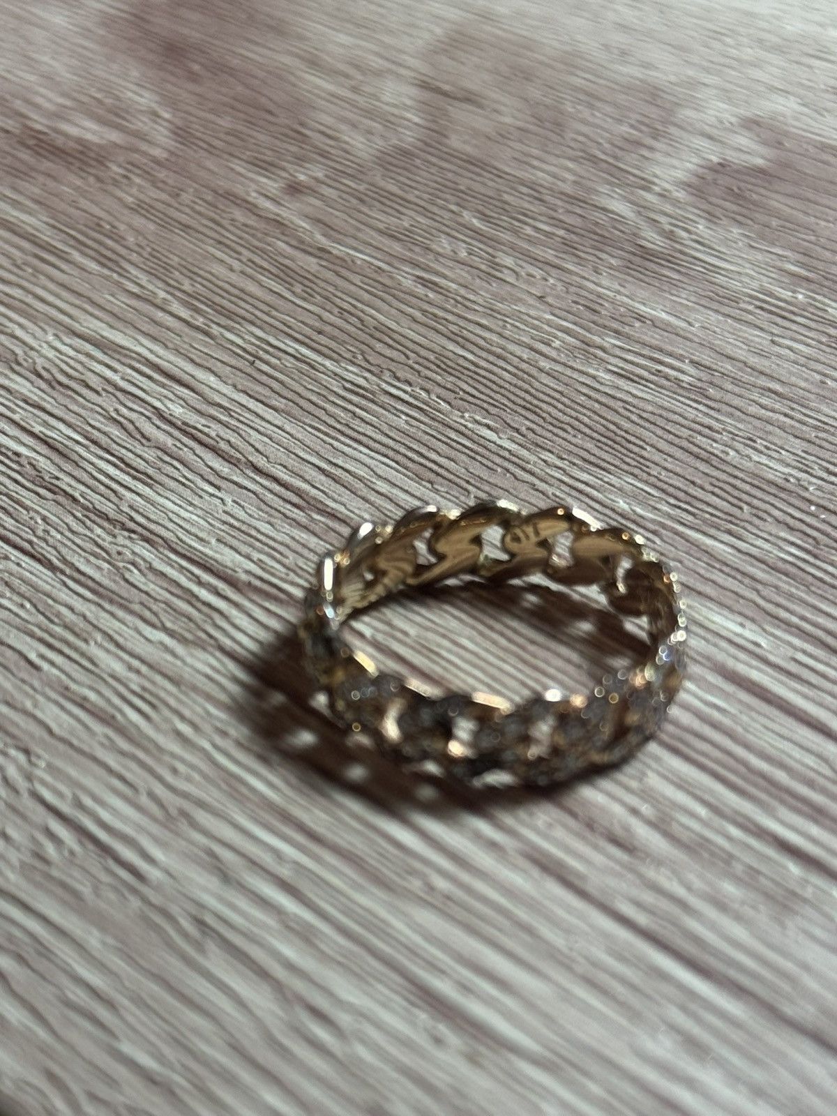Jewelry 14K Solid Gold Iced Cuban Link Ring w/ Natural Diamonds Size ONE SIZE - 4 Thumbnail