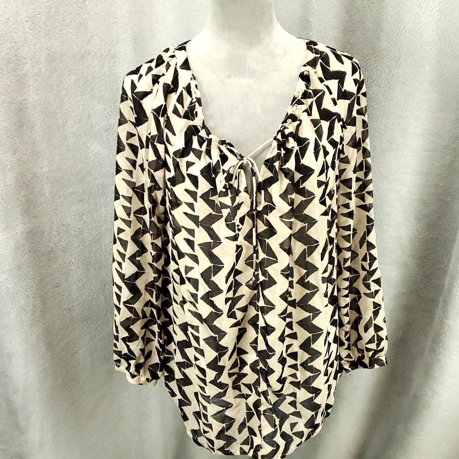 Lucky Brand Lucky Brand Top Blouse Tunic Size Large Sheer Herringbone Tie Neck V-Neck Multicolor Bohemian Size L / US 10 / IT 46 - 2 Thumbnail