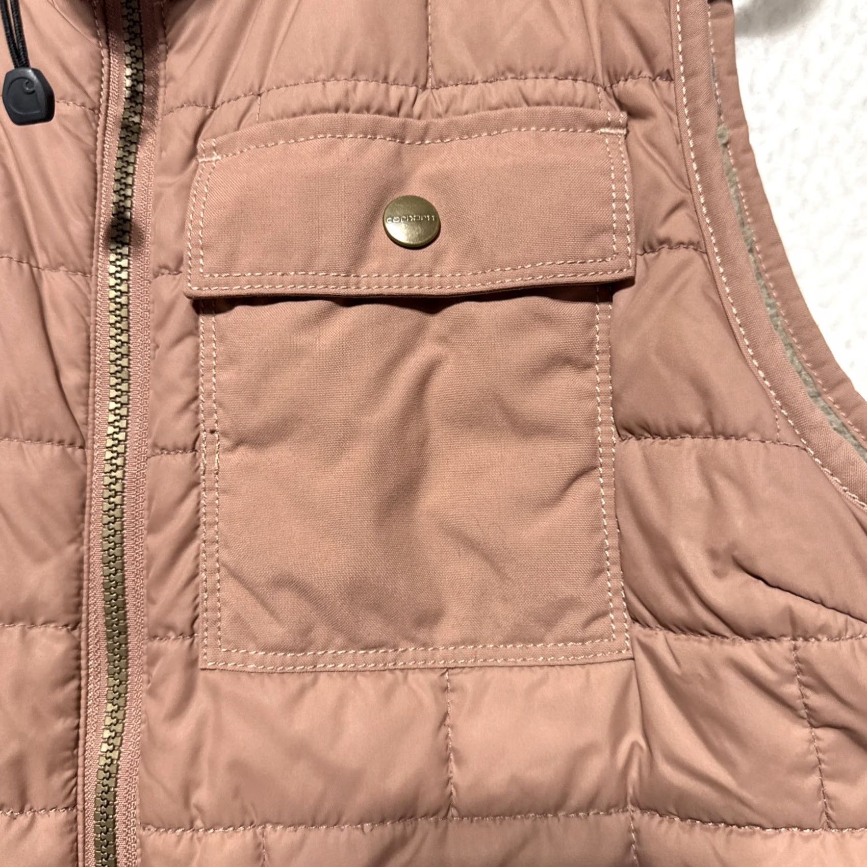 Carhartt Carhartt Vest Womens Small Dusty Rose Reversible Sherpa Lined Nylon Puffer Zip Pocket Logo Embroidered Short Length Spring Winter Fall Size S / US 4 / IT 40 - 3 Thumbnail