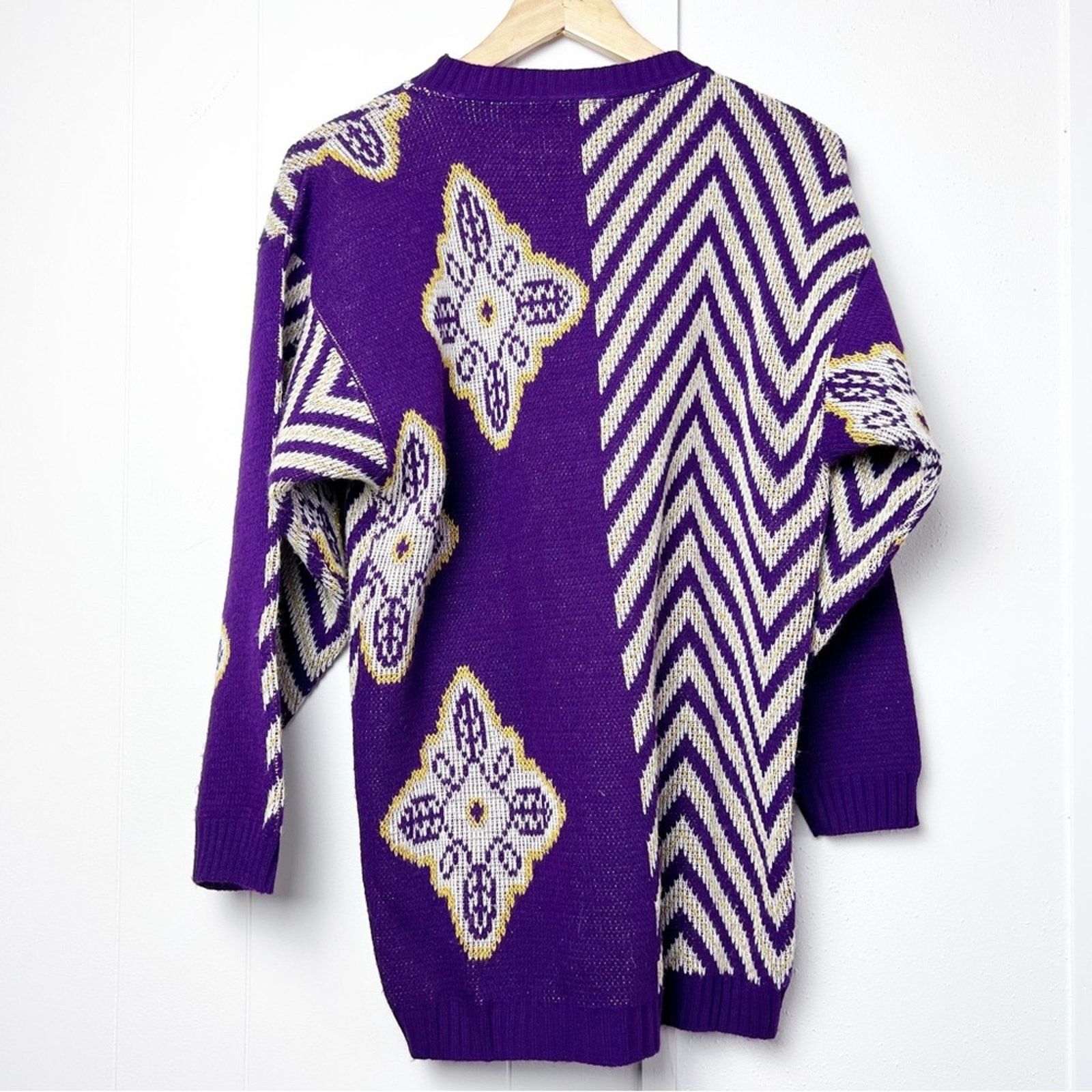 Vintage Vintage Purple Cream Oversized Pullover Sweater Women Small Size S / US 4 / IT 40 - 4 Thumbnail
