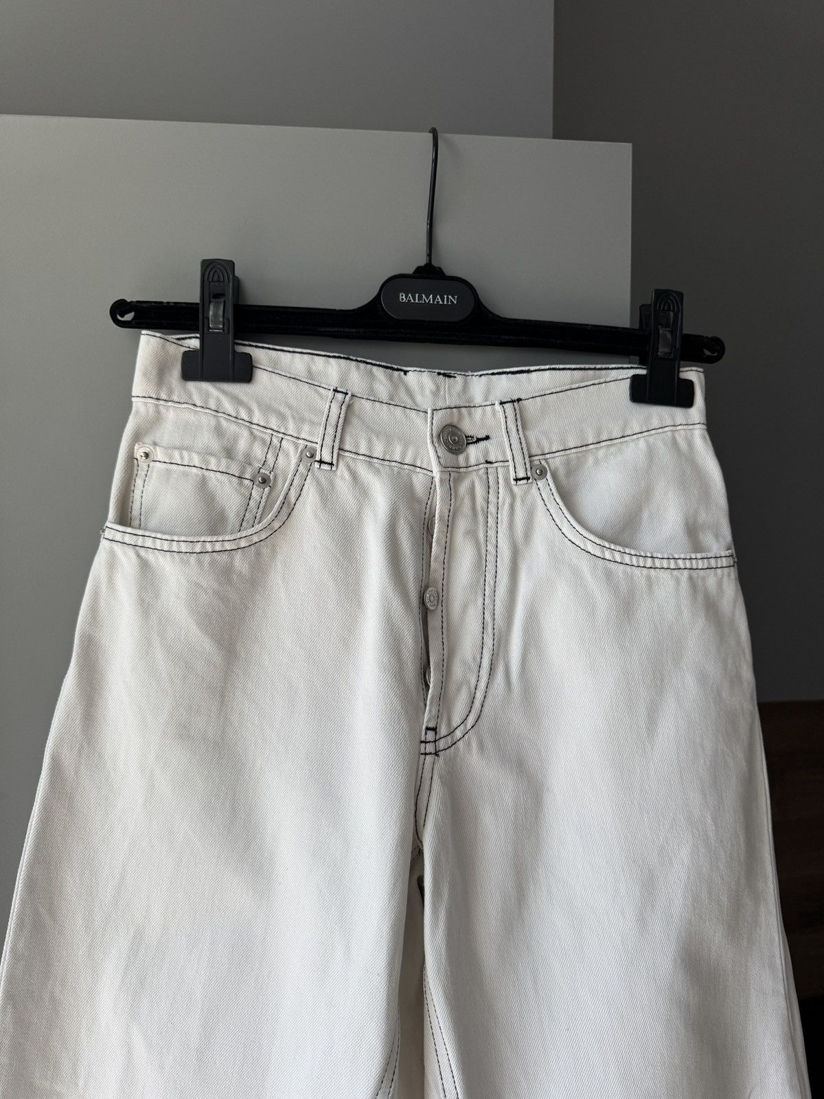 Ganni Ganni Mid-Rise Wide-Leg Off-White Back Logo Jeans Size 25" / US 0 / IT 36 - 4 Thumbnail