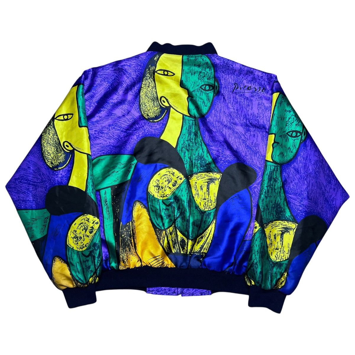 Other 1980s Picasso Abstract All Over Print Art Silk Satin Jacket Size XL / US 12-14 / IT 48-50 - 3 Thumbnail