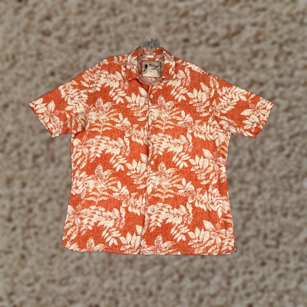 Vintage VINTAGE Vintage Silk Shirt Men Large Orange Floral Silk Blend Button Up Hawaiian Beach Shirt MENS Size US L / EU 52-54 / 3 - 1 Thumbnail