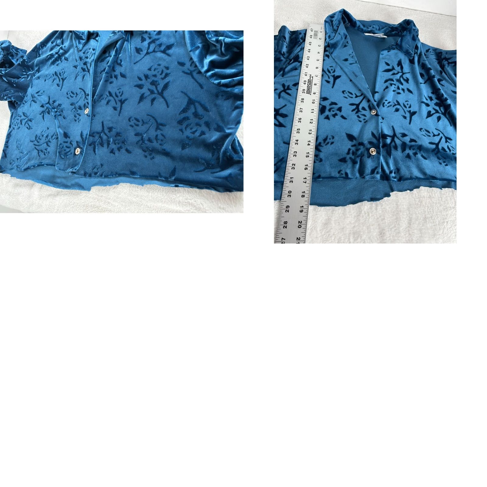 Diane von Furstenberg Diane von Furstenberg Shirt Womens 1X Blue Velvet Floral Button Long Sleeve Size XL / US 12-14 / IT 48-50 - 8 Thumbnail