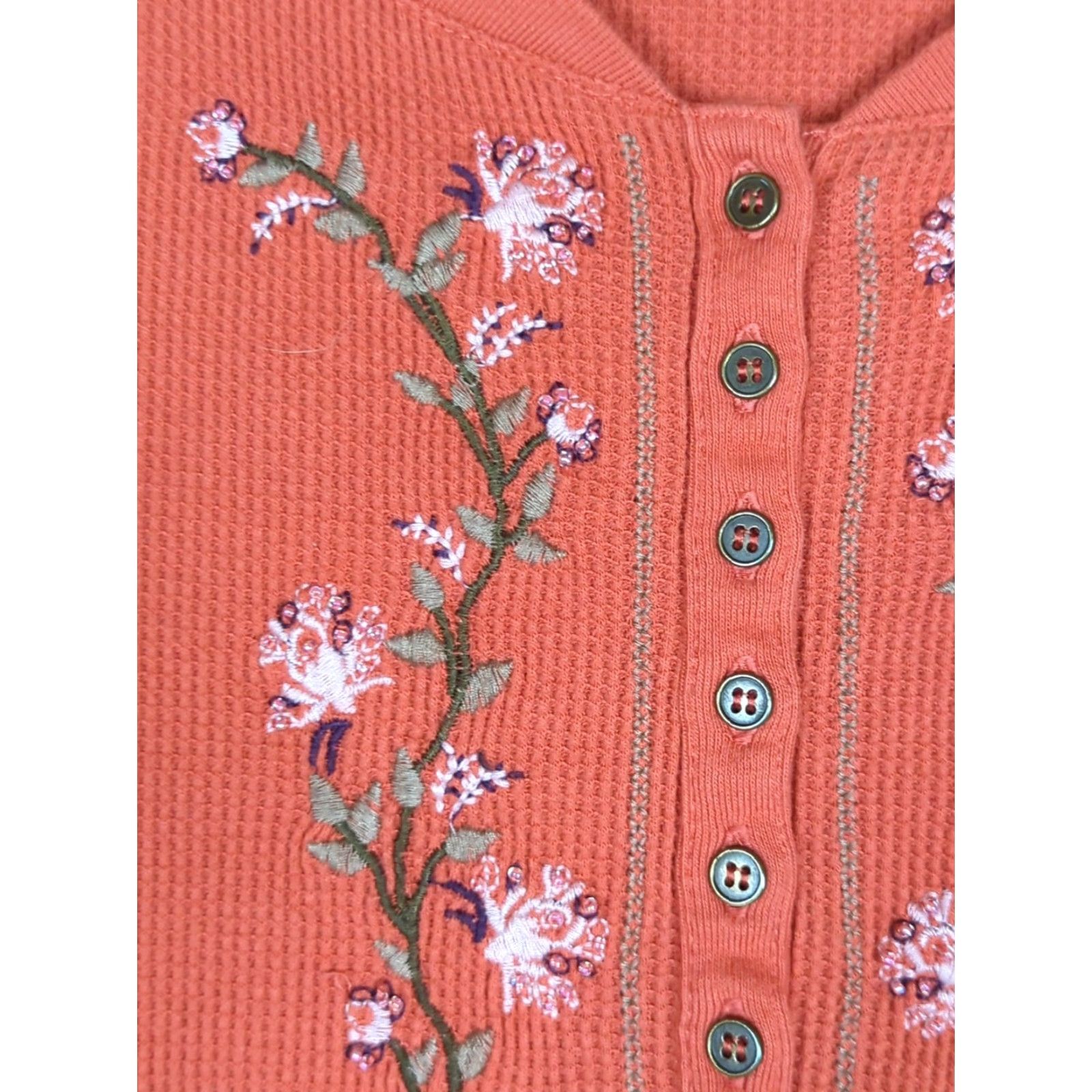 Vintage VINTAGE Falls Creek Henley Top Womens M Floral 1990s Cottagecore Terracotta Embellished Arts & Crafts Shirt Ladies M Size M / US 6-8 / IT 42-44 - 3 Thumbnail