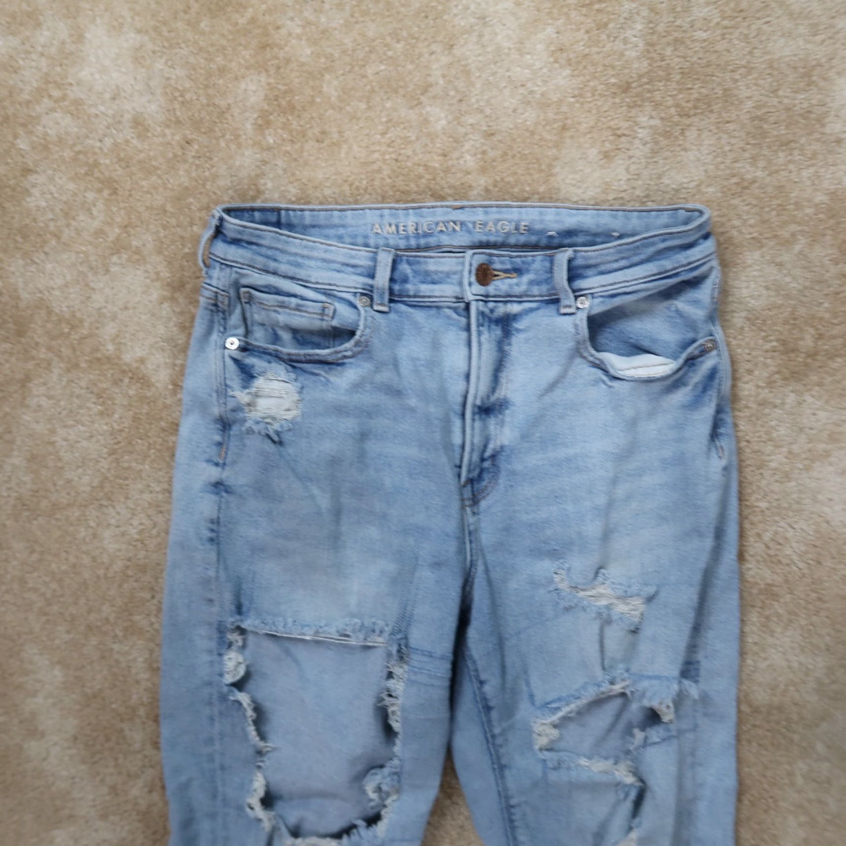 American Eagle Outfitters American Eagle Mom Jeans Women's 8 Blue Denim High Rise Ripped Size 30" / US 8 / IT 44 - 3 Thumbnail