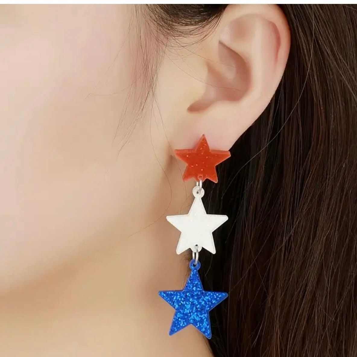 Other Red, White, & Blue Dangle Star Earrings OS Size ONE SIZE - 1 Thumbnail