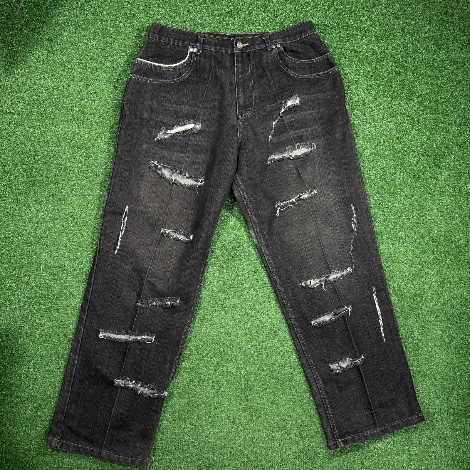 Other Y2K Red Ape Distressed Black Baggy Jeans Mens 36 Embroidered Size US 36 / EU 52 - 5 Thumbnail