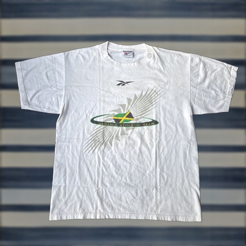 Reebok VINTAGE Reebok Jamaica Athletic Team T-Shirt L Men White Cotton Knit Graphic Print 90s Retro Sports Baseball Football Basketball USA Size US L / EU 52-54 / 3 - 1 Thumbnail
